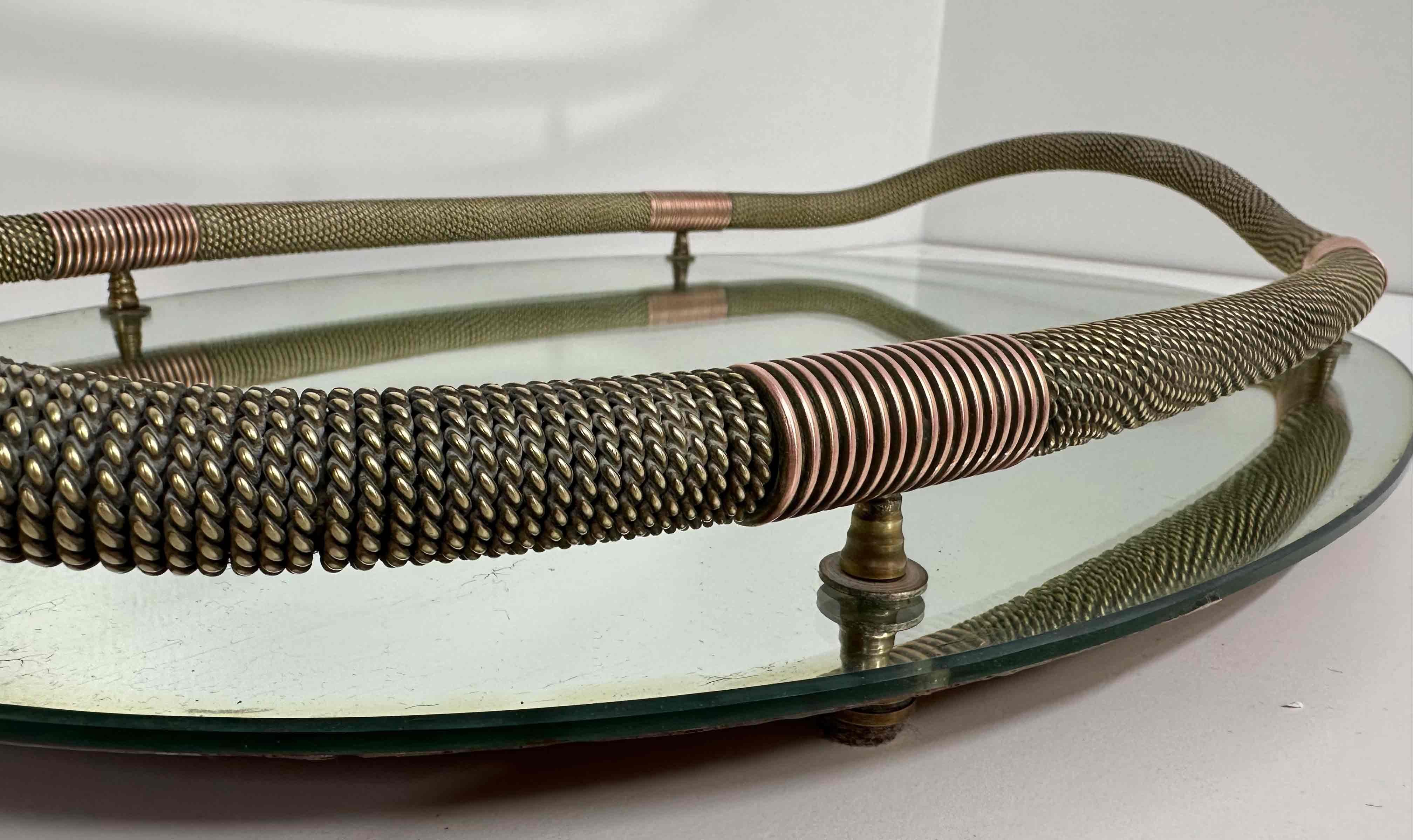Mid-20th Century Mirror by 'Fontana Arte', Brass and Copper Tray, 1938