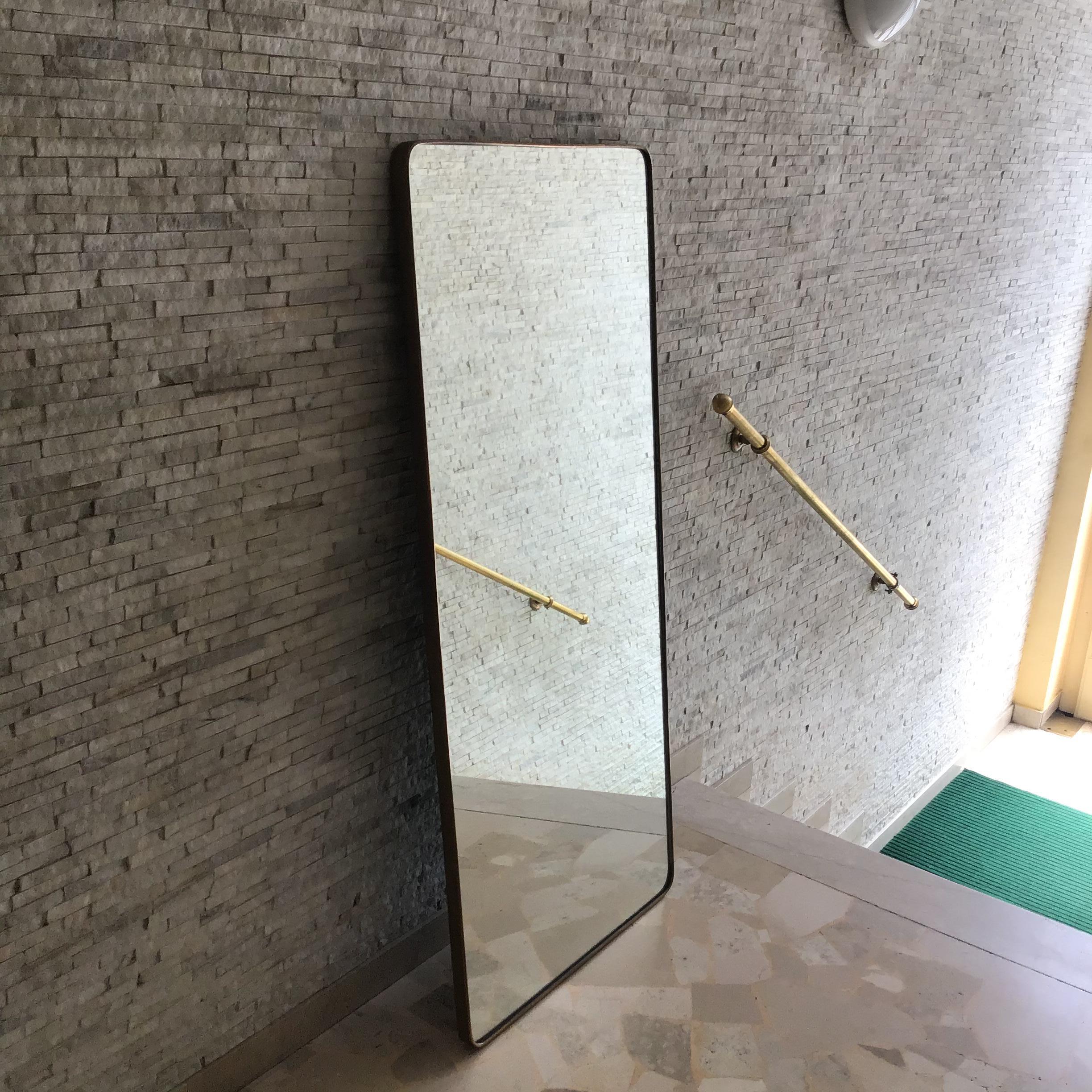 FONTANA ARTE MIRROR BRASS WOOD GLASS 1940 Italy  In Excellent Condition For Sale In Milano, IT