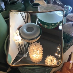 Mirror in the style of Fontana Arte, Brass Wood Glass 1950 Italy