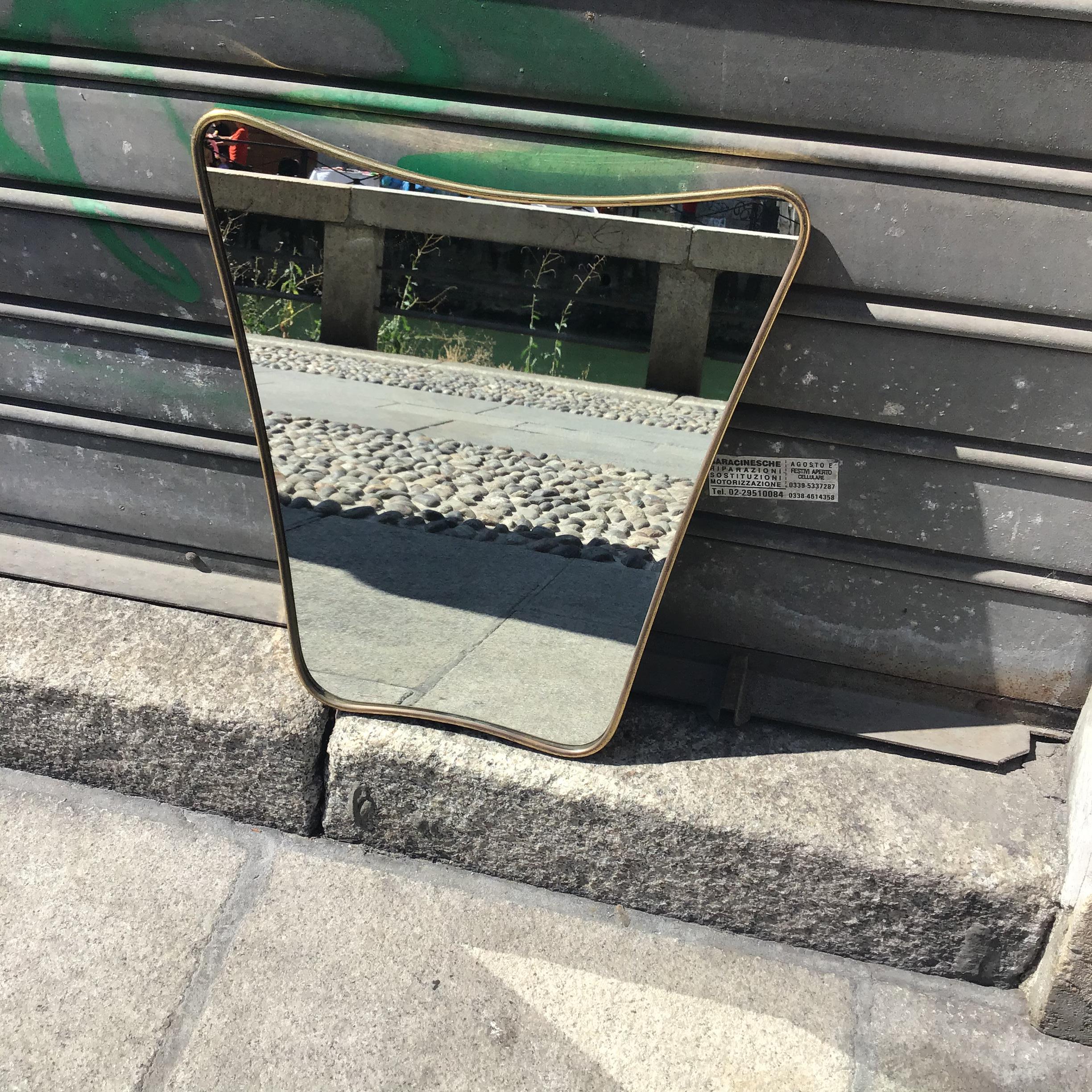 Fontana Arte Mirror Brass Wood Glass 1950 Italy  In Excellent Condition For Sale In Milano, IT