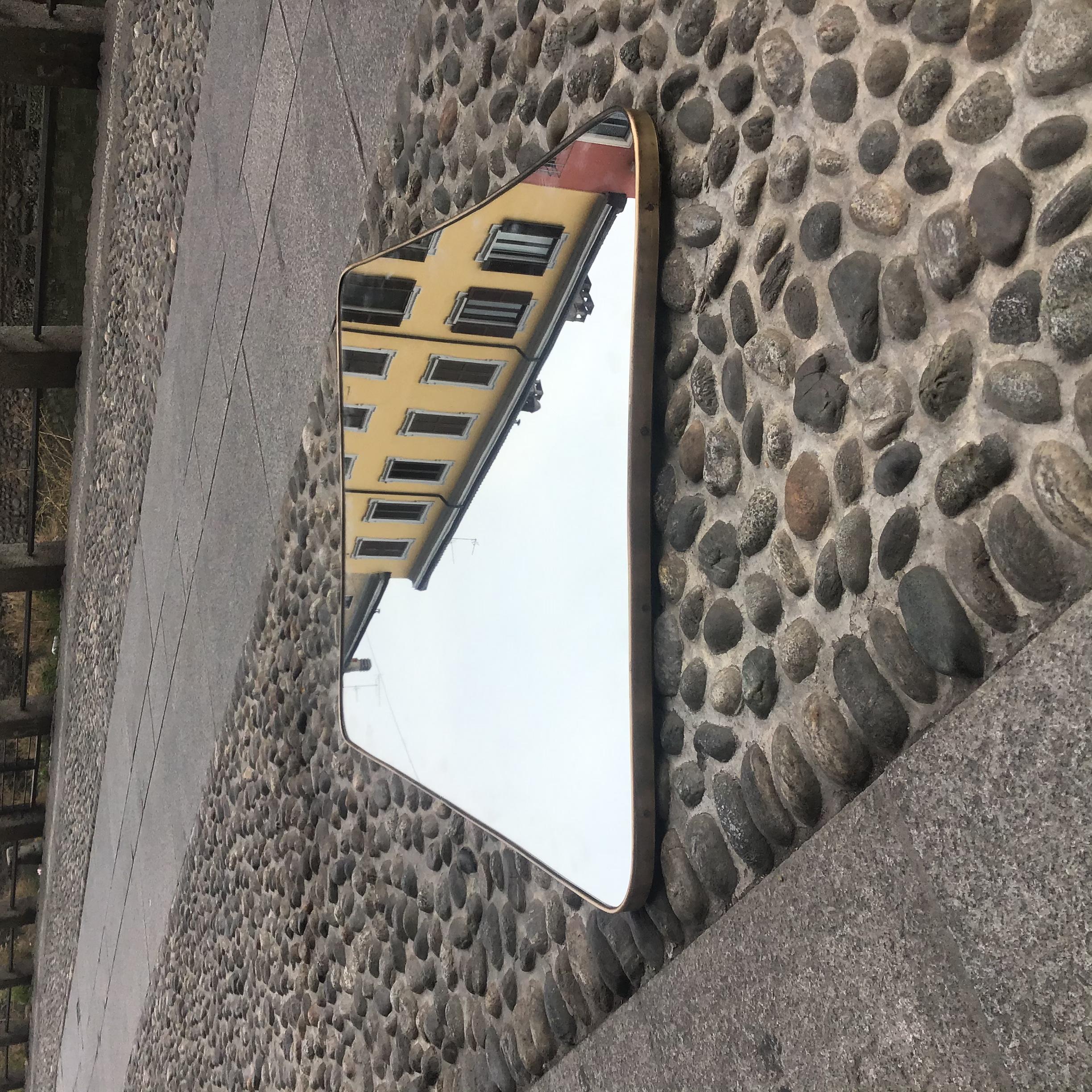 Fontana Arte Mirror Brass Wood Mirrored Glass 1950 Italy In Good Condition For Sale In Milano, IT