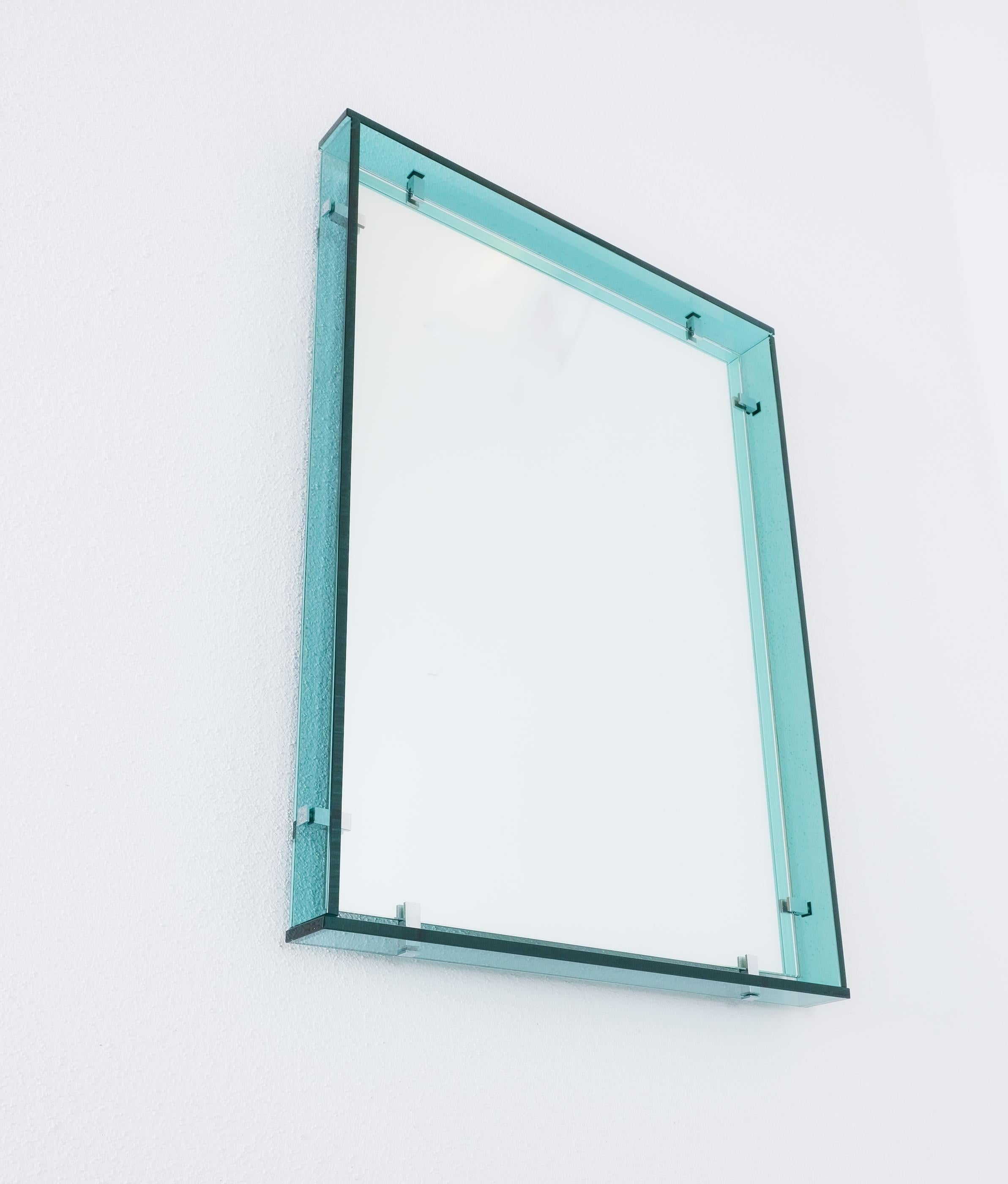 Italian Fontana Arte Model 2014 Rectangular Floating Blue Glass Mirror, 1960