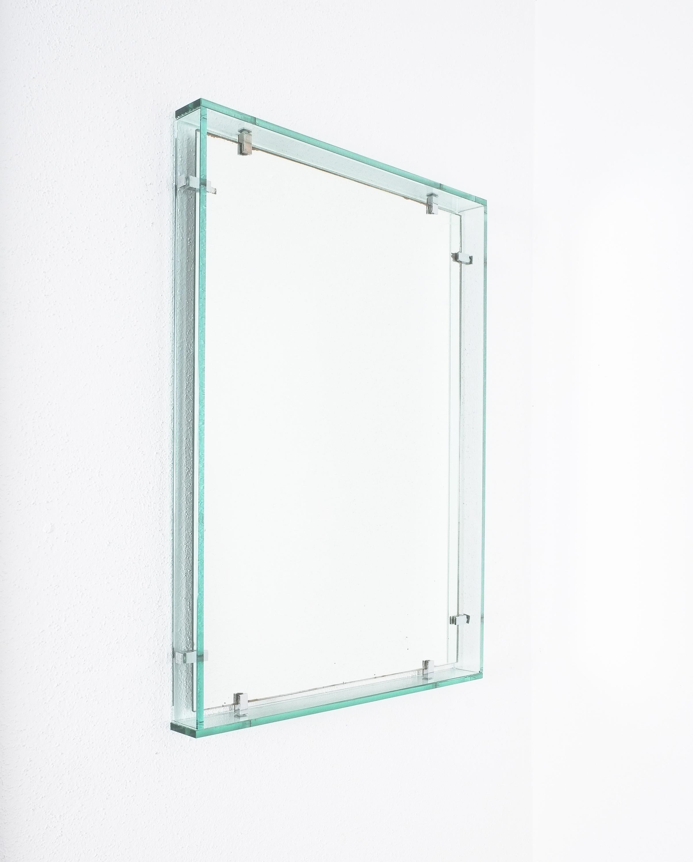 Brass Fontana Arte Model 2014 Rectangular Floating Glass Mirrors, One of Two, 1960 For Sale