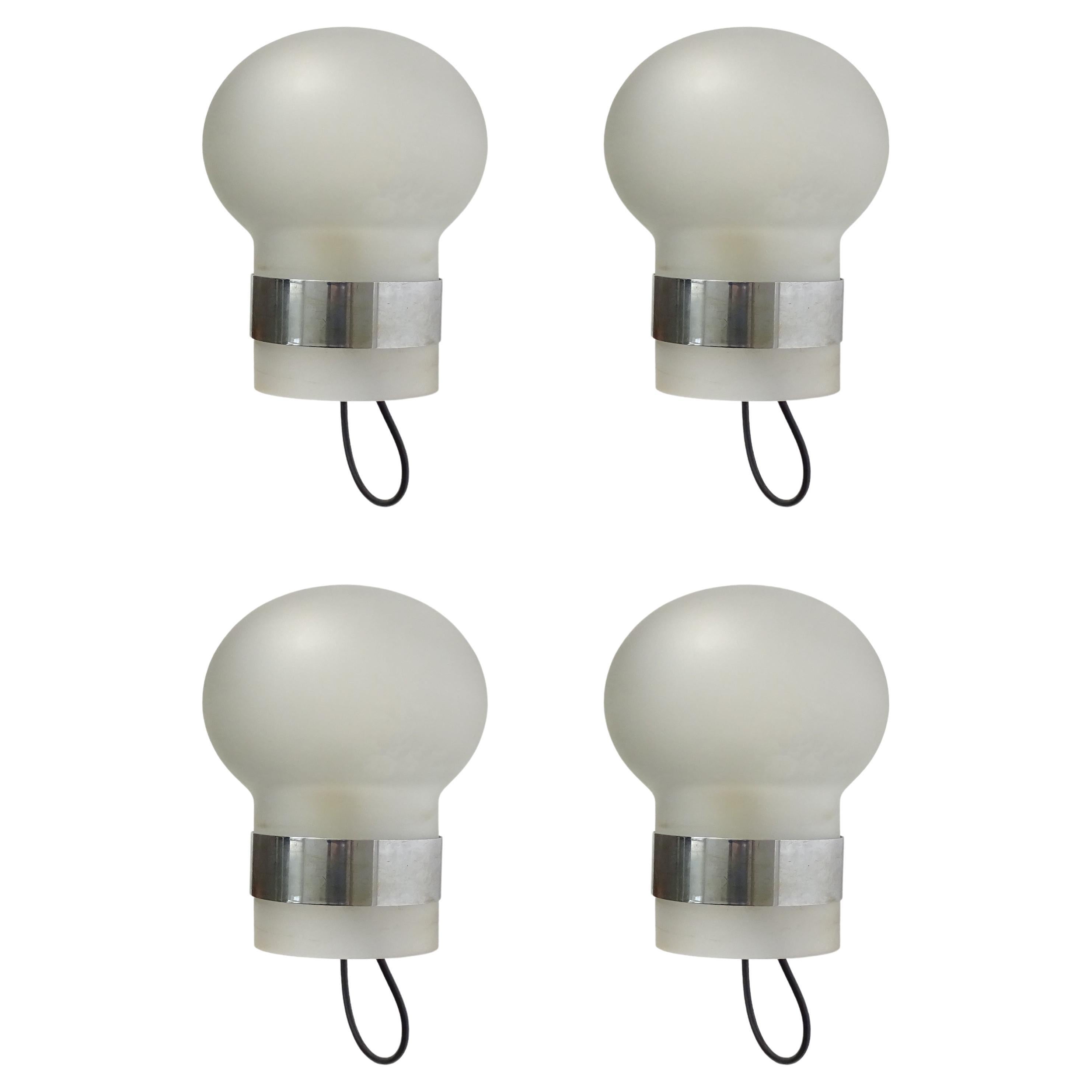 Fontana Arte Model 2404 Frosted glass and Chrome Sconces, Italy, 1950s For Sale