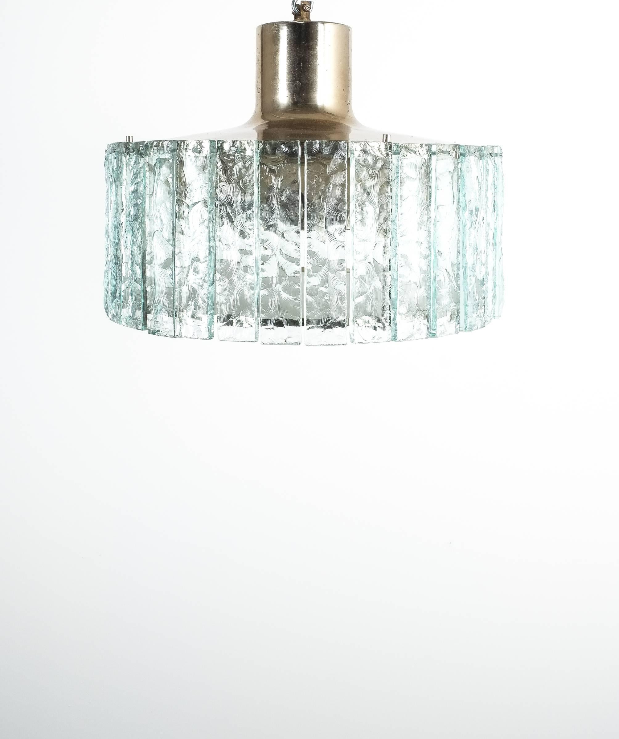 Italian Fontana Arte Model 2448 Glass Nickel Flush Mount Chandelier, Italy, circa 1967