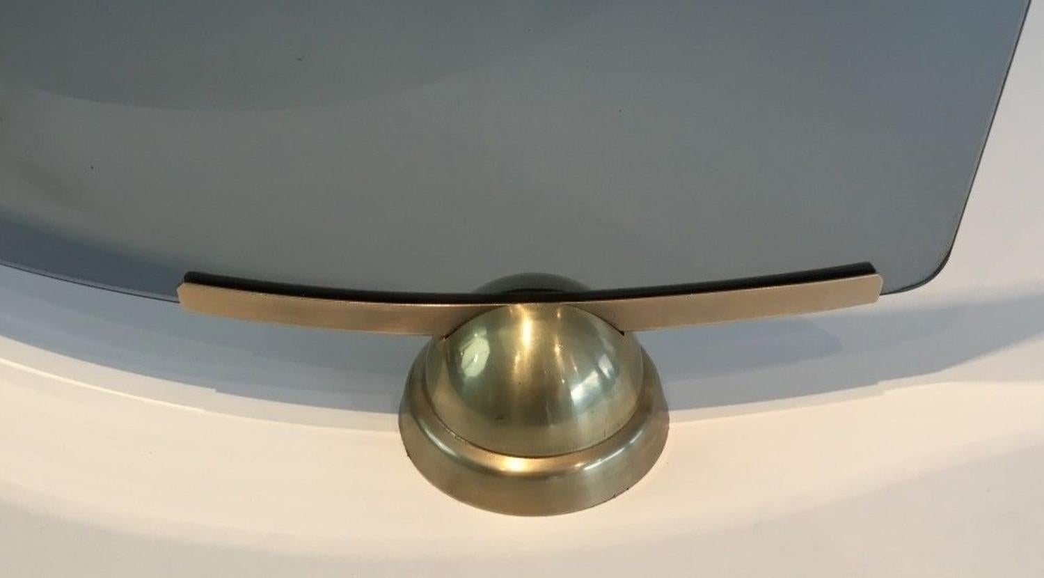 Fontana Arte, Pantalla de chimenea modernista curvada de vidrio azul y latón, Italia finales del siglo XX en venta