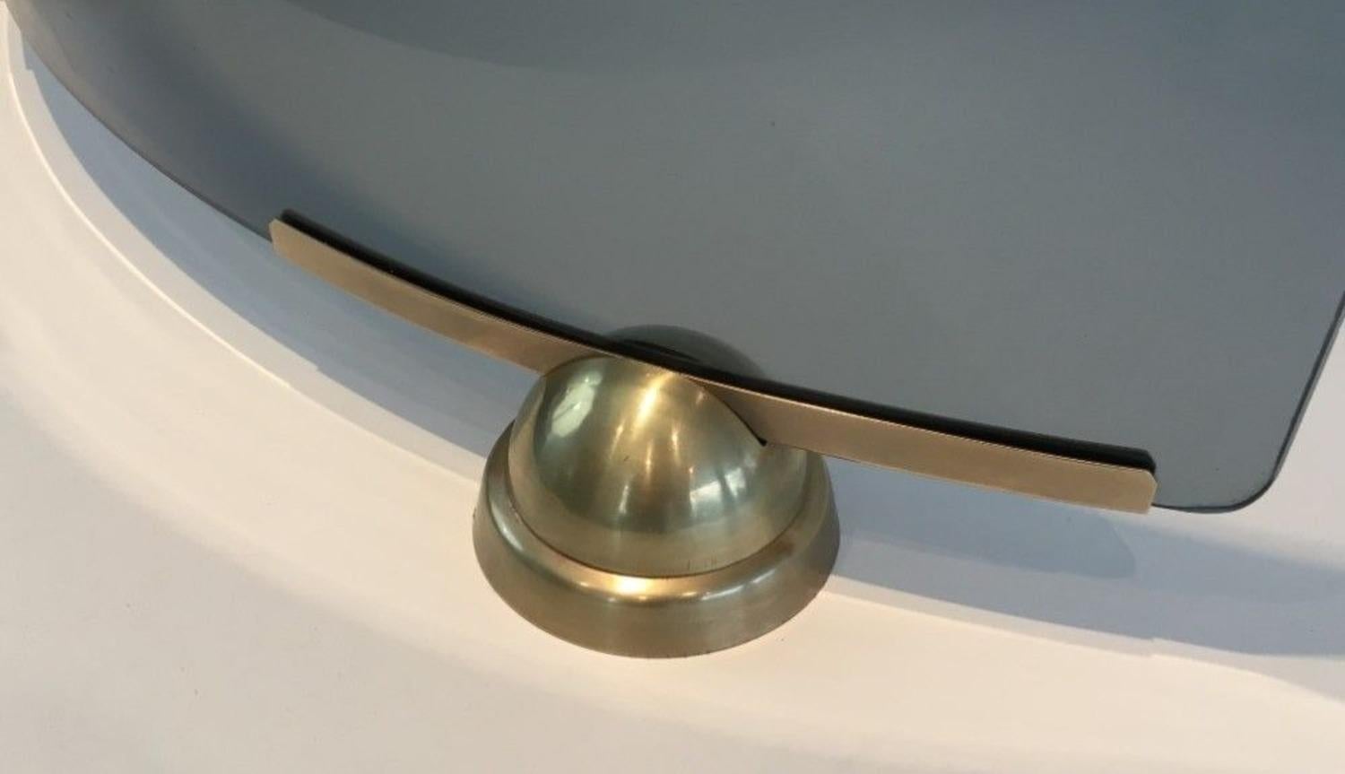 Fontana Arte, Pantalla de chimenea modernista curvada de vidrio azul y latón, Italia Latón en venta