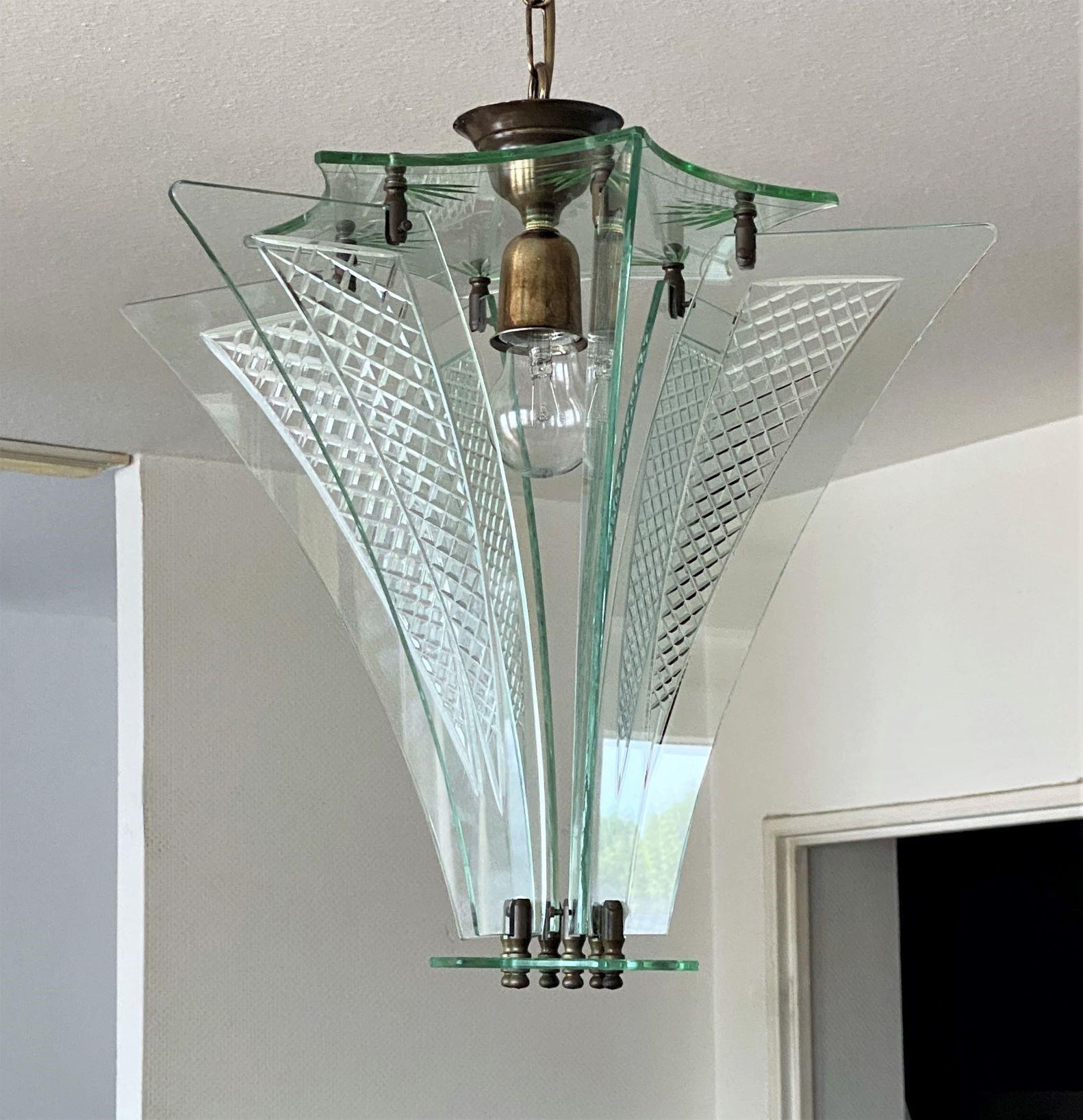 20th Century Fontana Arte Murano Clear Cut Glass Star Lantern, Italy, 1950s For Sale
