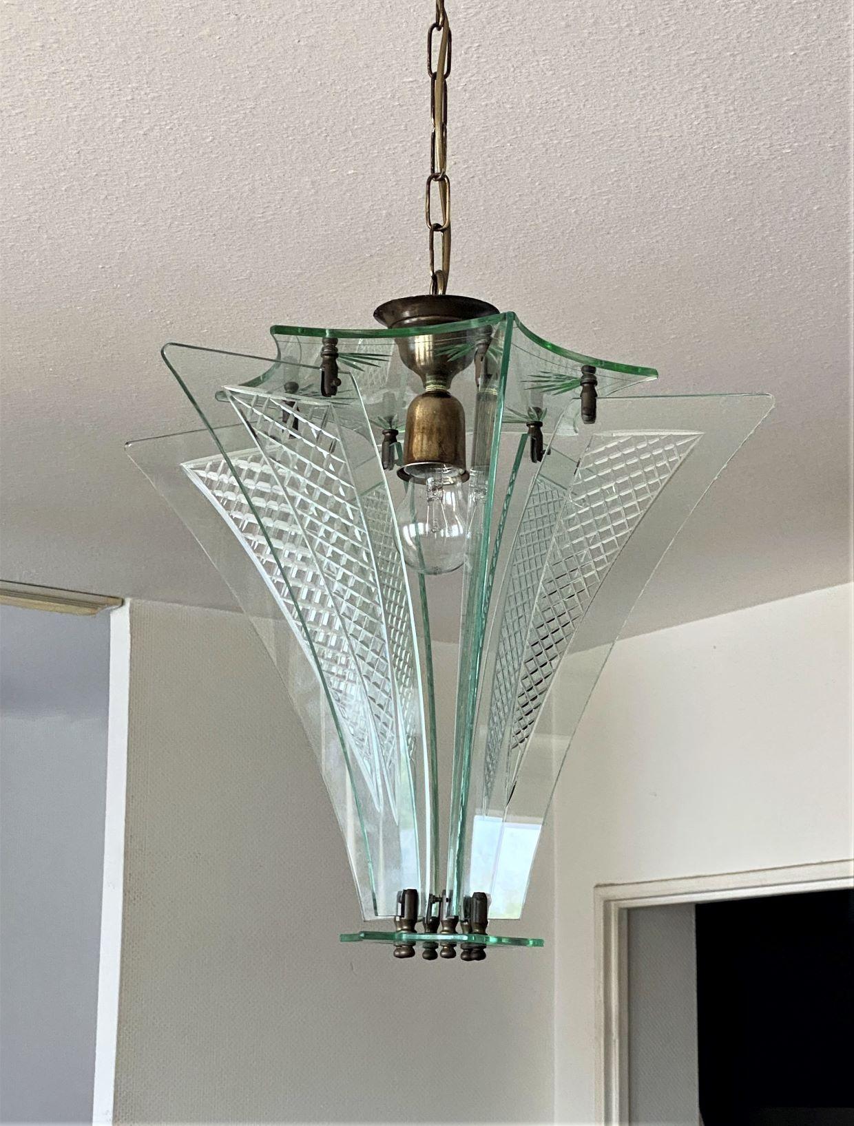 Fontana Arte Murano Clear Cut Glass Star Lantern, Italy, 1950s In Good Condition For Sale In Frankfurt am Main, DE