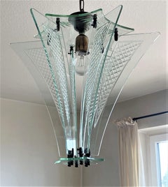 Fontana Arte Murano Clear Cut Glass Star Lantern, Italy, 1950s