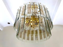 Fontana Arte mid-century chandelier Murano Crystal Gilt Frame, 1970