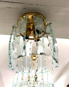 Fontana Arte mid-century chandelier Murano Crystal Gilt Frame, 1970