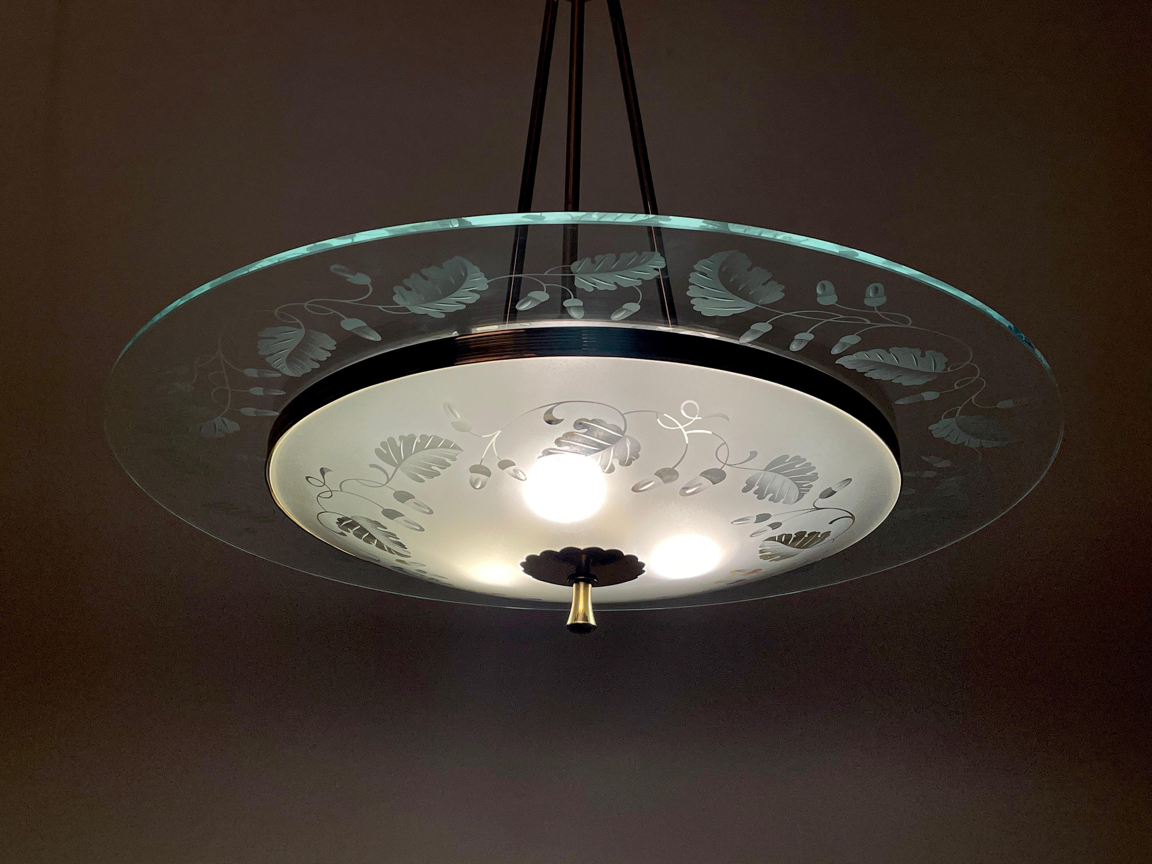 Fontana Arte Italienischer Kronleuchter aus Muranoglas und Messing, Pietro Chiesa, 1940er Jahre im Angebot 5