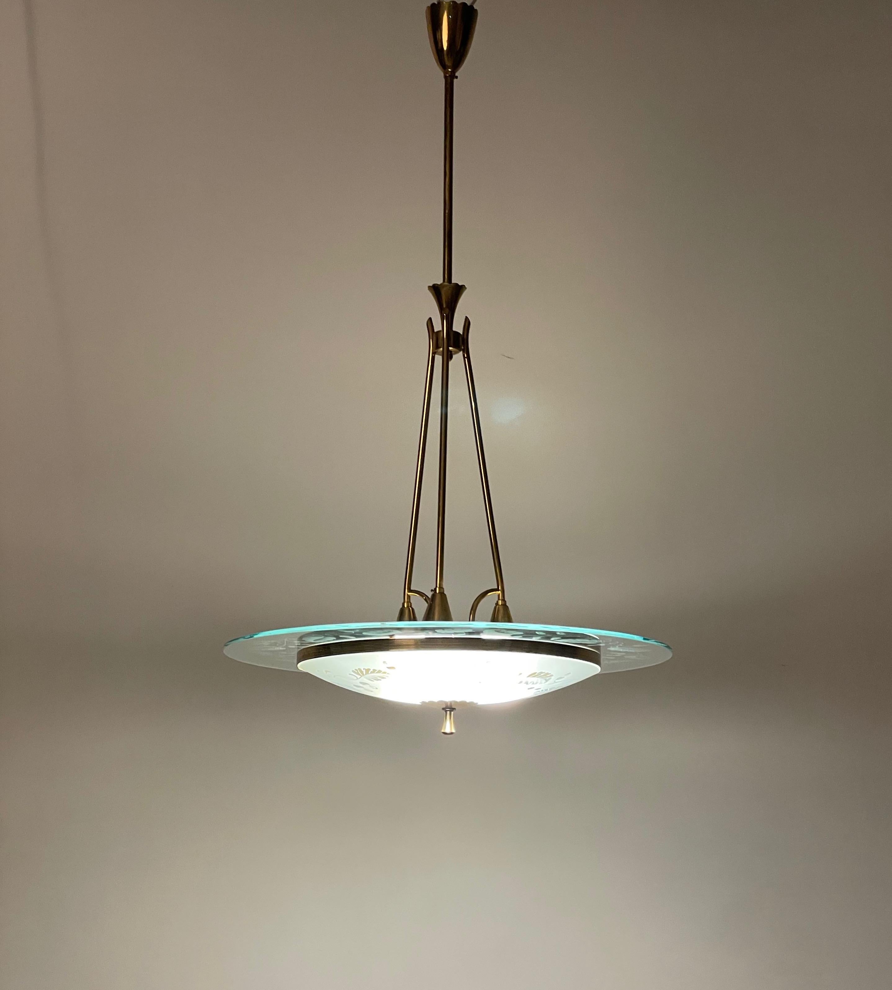 Fontana Arte Italienischer Kronleuchter aus Muranoglas und Messing, Pietro Chiesa, 1940er Jahre im Angebot 8