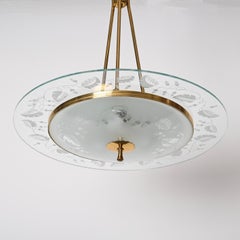 Fontana Arte Murano Glass and Brass Italian Chandelier, Pietro Chiesa, 1940s