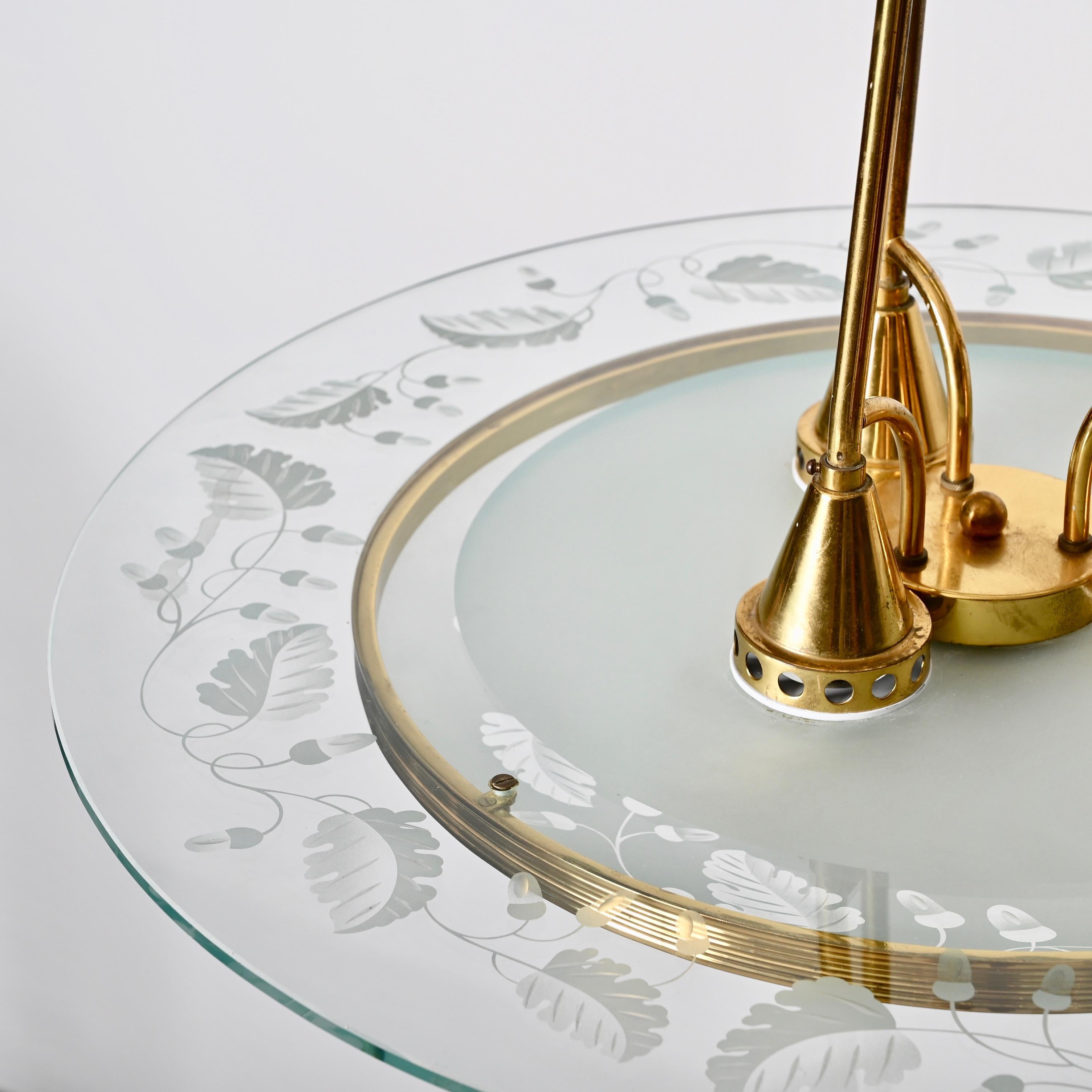 Fontana Arte Italienischer Kronleuchter aus Muranoglas und Messing, Pietro Chiesa, 1940er Jahre im Zustand „Gut“ im Angebot in Roma, IT