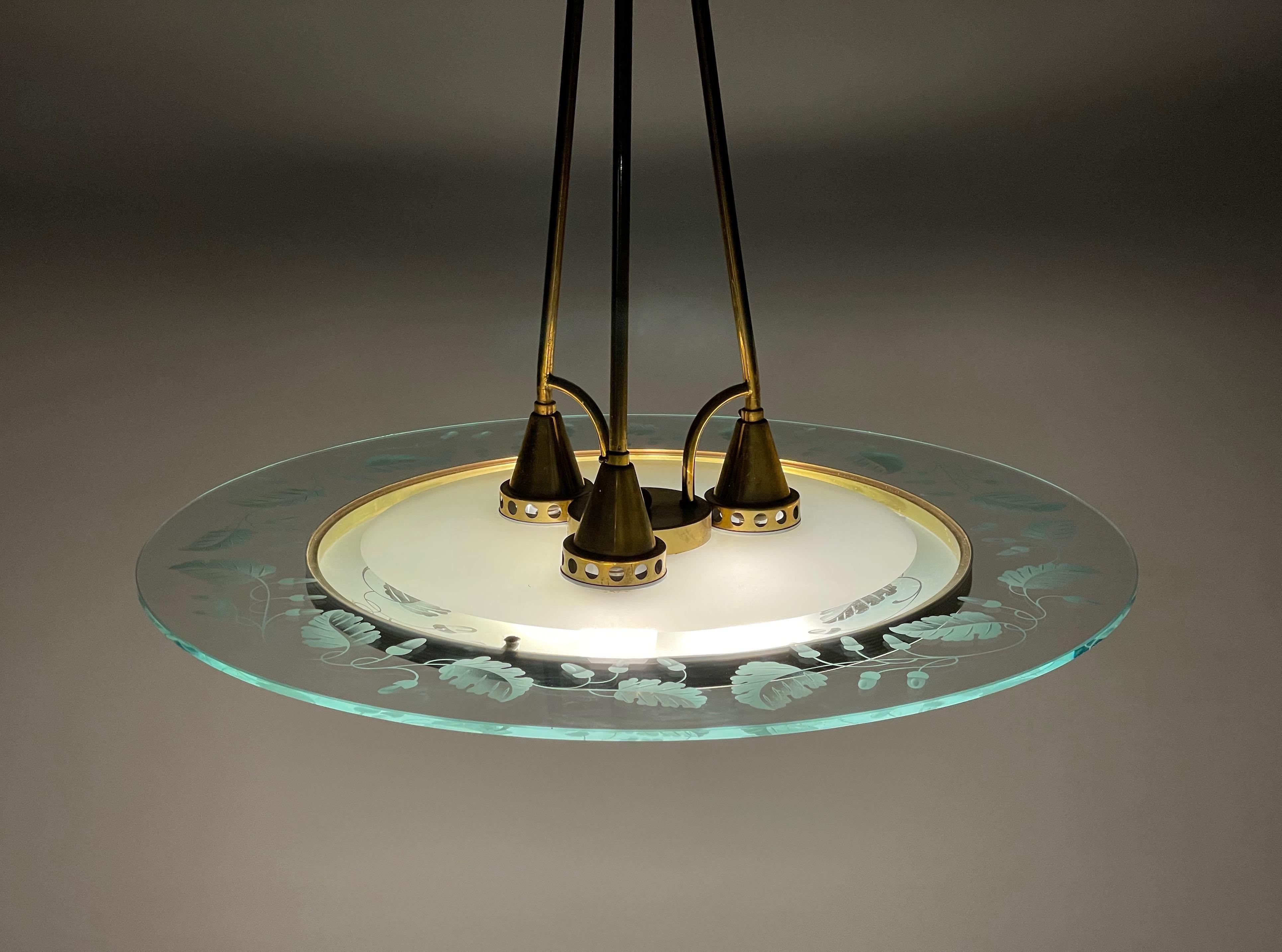 Fontana Arte Murano Glass and Brass Italian Chandelier, Pietro Chiesa, 1940s 2