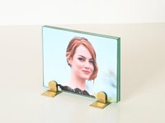 Fontana Arte Nile Green Crystal and Brass Photo Frame, Italy, 1950s