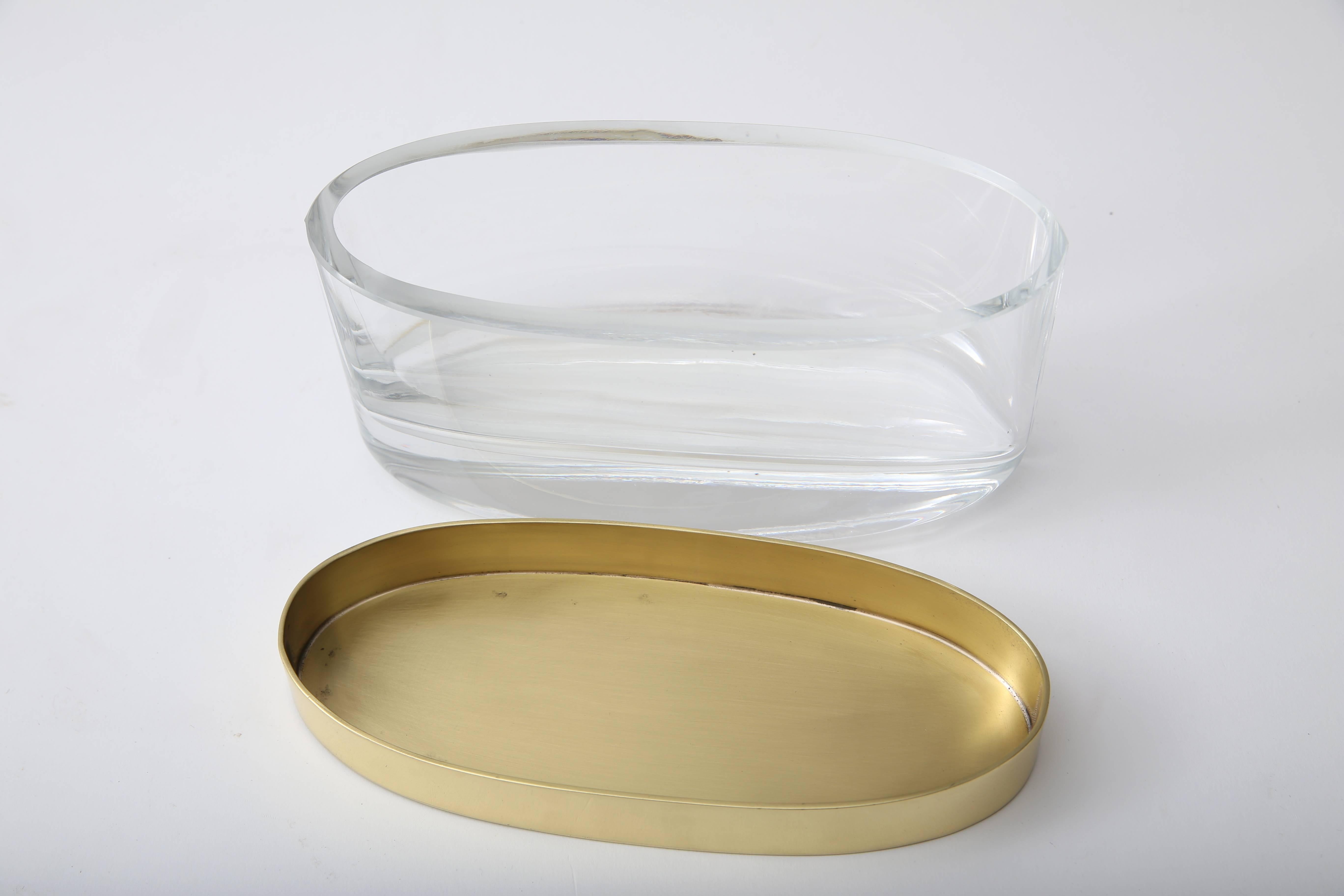 Italian Oval-Form Lidded Box in Crystal and Brass