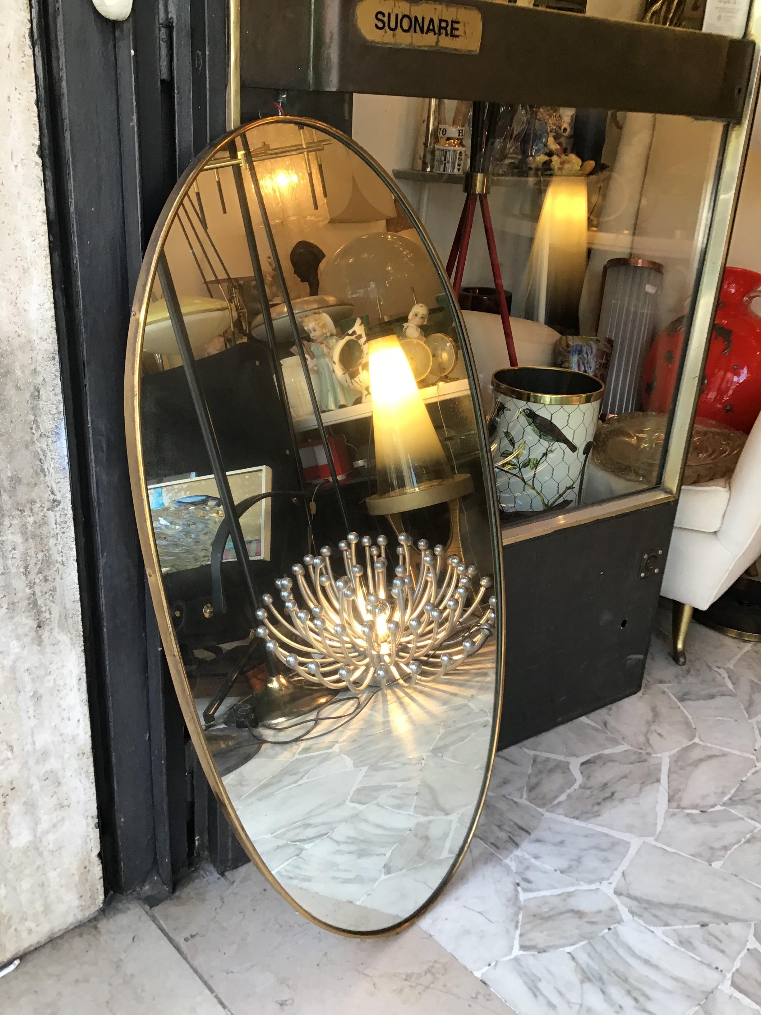 Fontana Arte  Ovale Spiegel Messing Wood Verspiegeltes Glas 1950 Italien  im Angebot 4