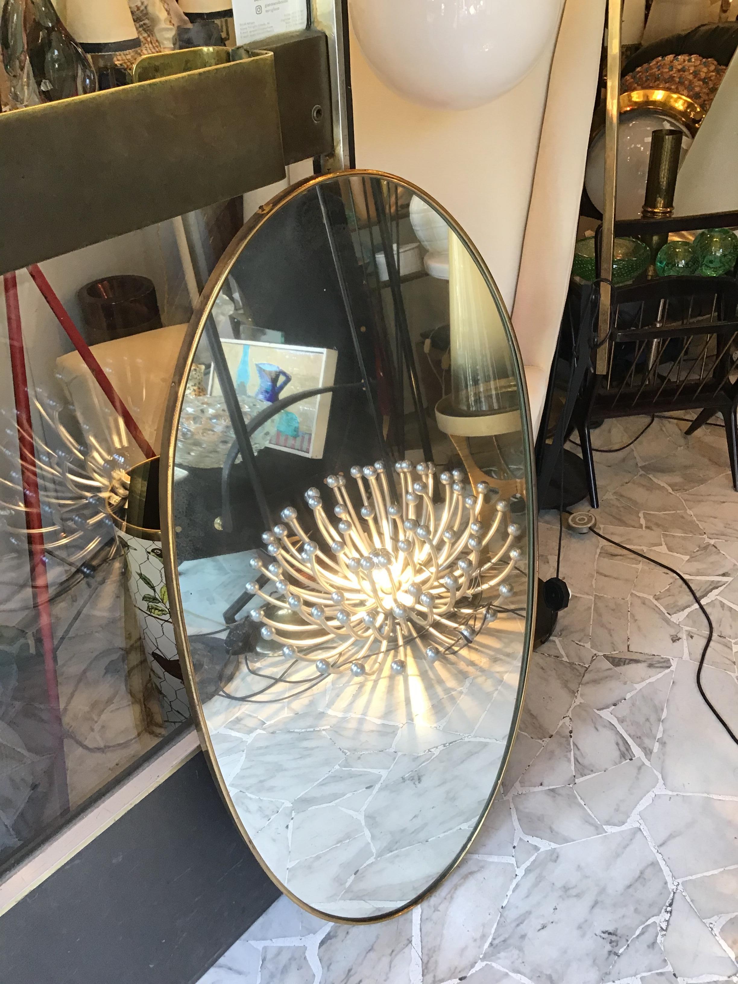 Fontana Arte  Ovale Spiegel Messing Wood Verspiegeltes Glas 1950 Italien  im Angebot 5