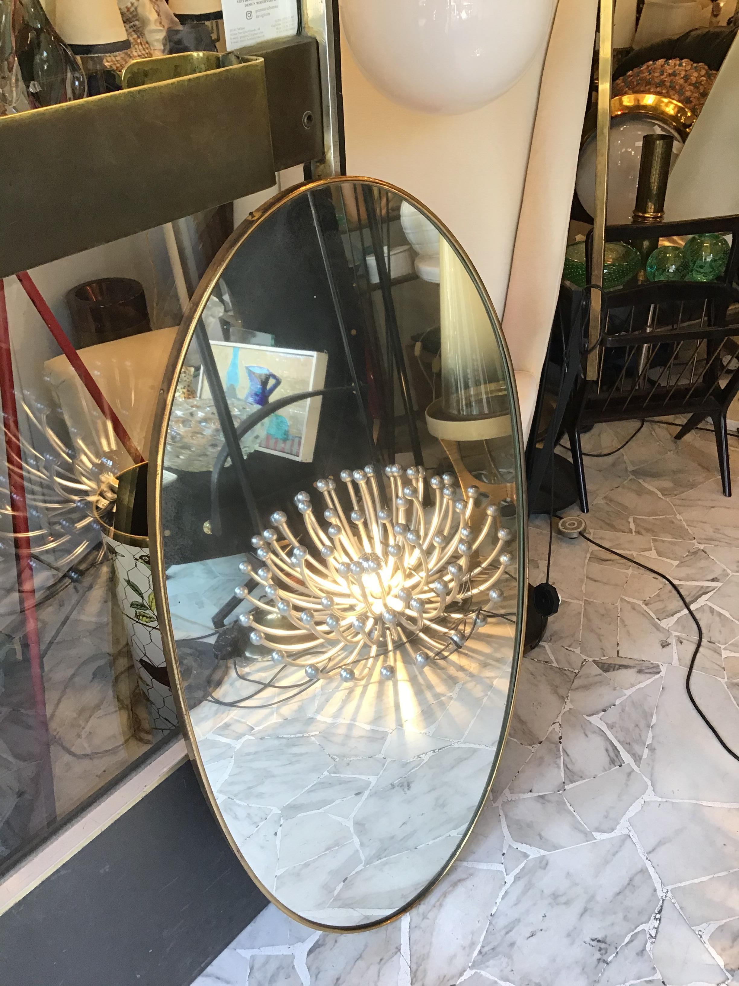 Fontana Arte  Ovale Spiegel Messing Wood Verspiegeltes Glas 1950 Italien  im Angebot 6