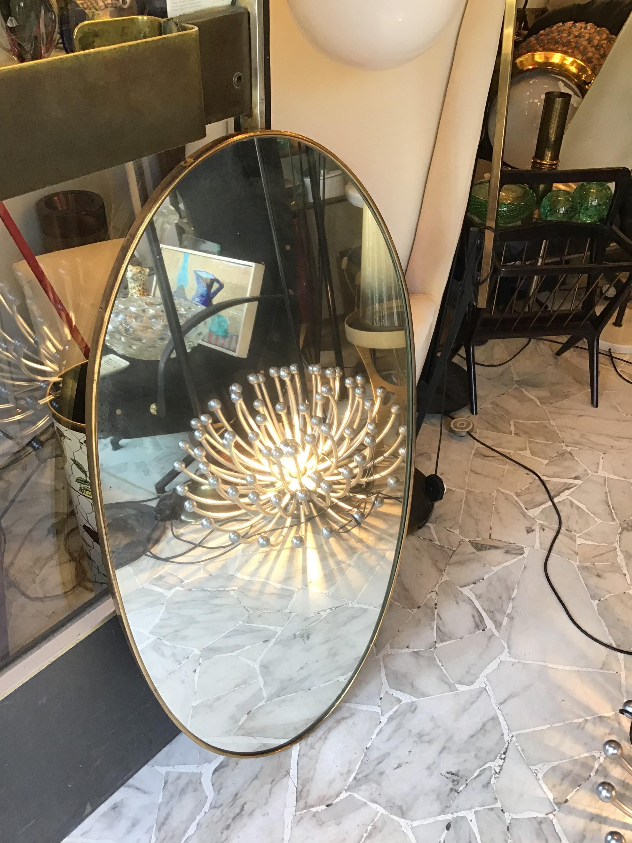 Fontana Arte  Ovale Mirror Brass Wood Mirrored Glass 1950 Italy  For Sale 7