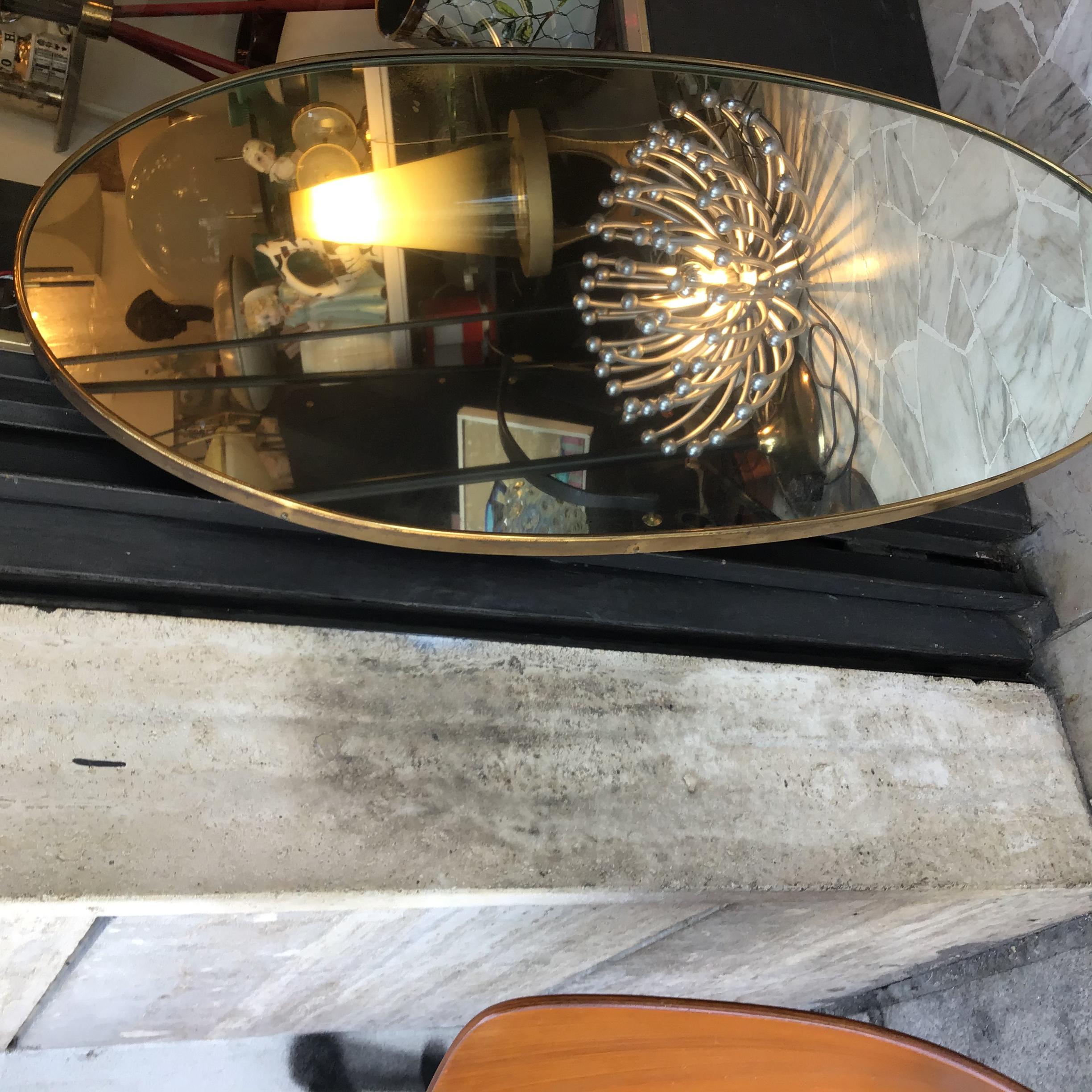 Fontana Arte  Ovale Spiegel Messing Wood Verspiegeltes Glas 1950 Italien  (Sonstiges) im Angebot
