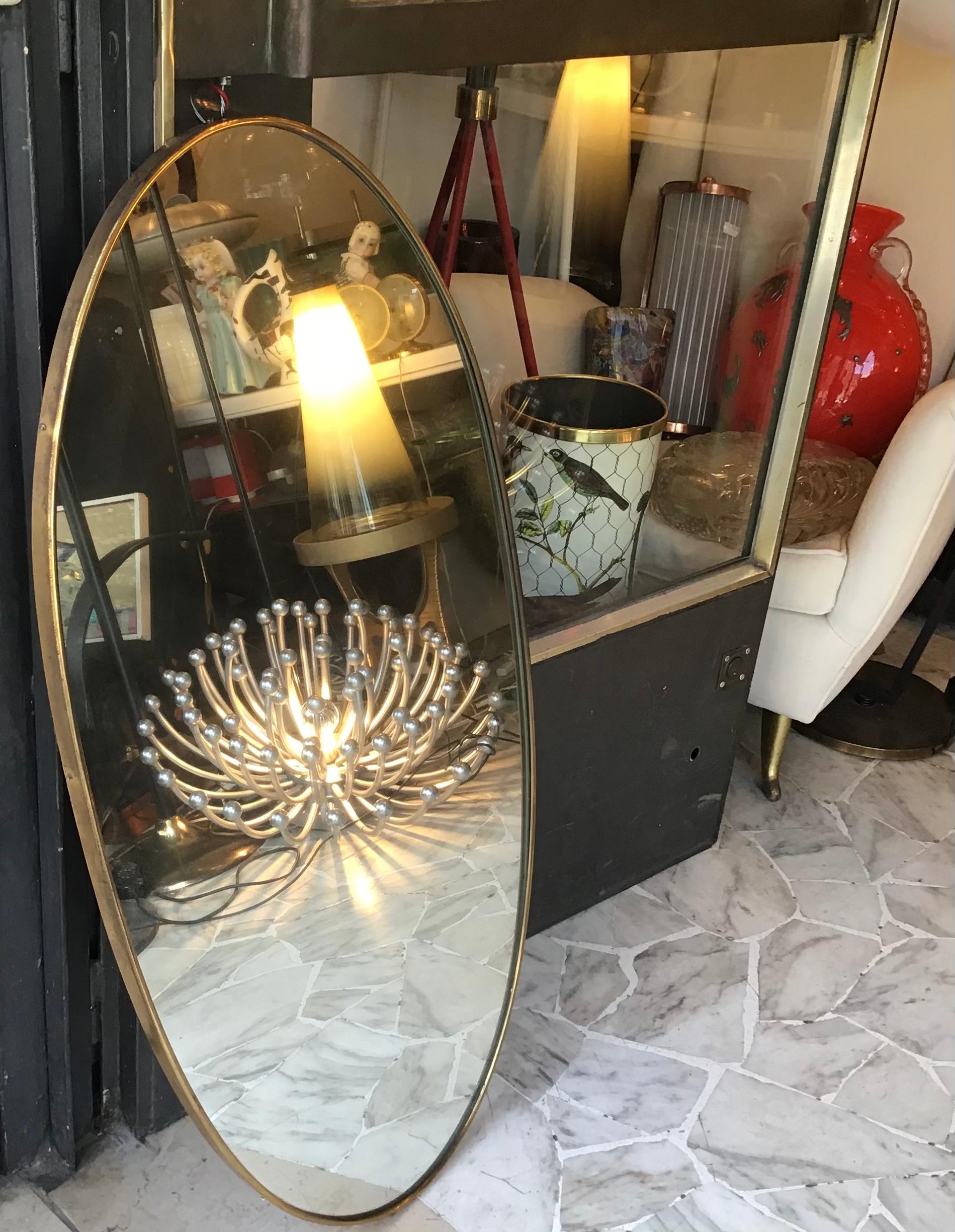 Fontana Arte  Ovale Mirror Brass Wood Mirrored Glass 1950 Italy  In Excellent Condition For Sale In Milano, IT