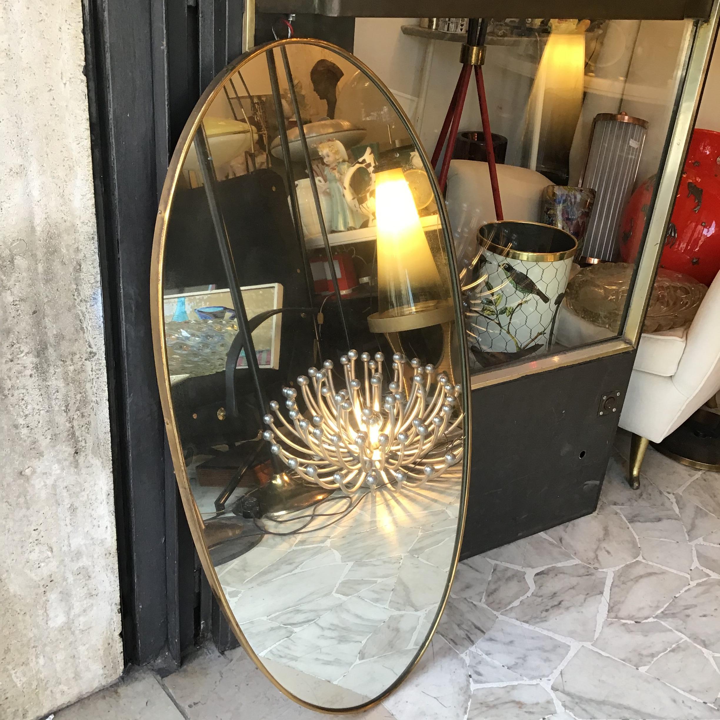 Fontana Arte  Ovale Spiegel Messing Wood Verspiegeltes Glas 1950 Italien  im Angebot 1