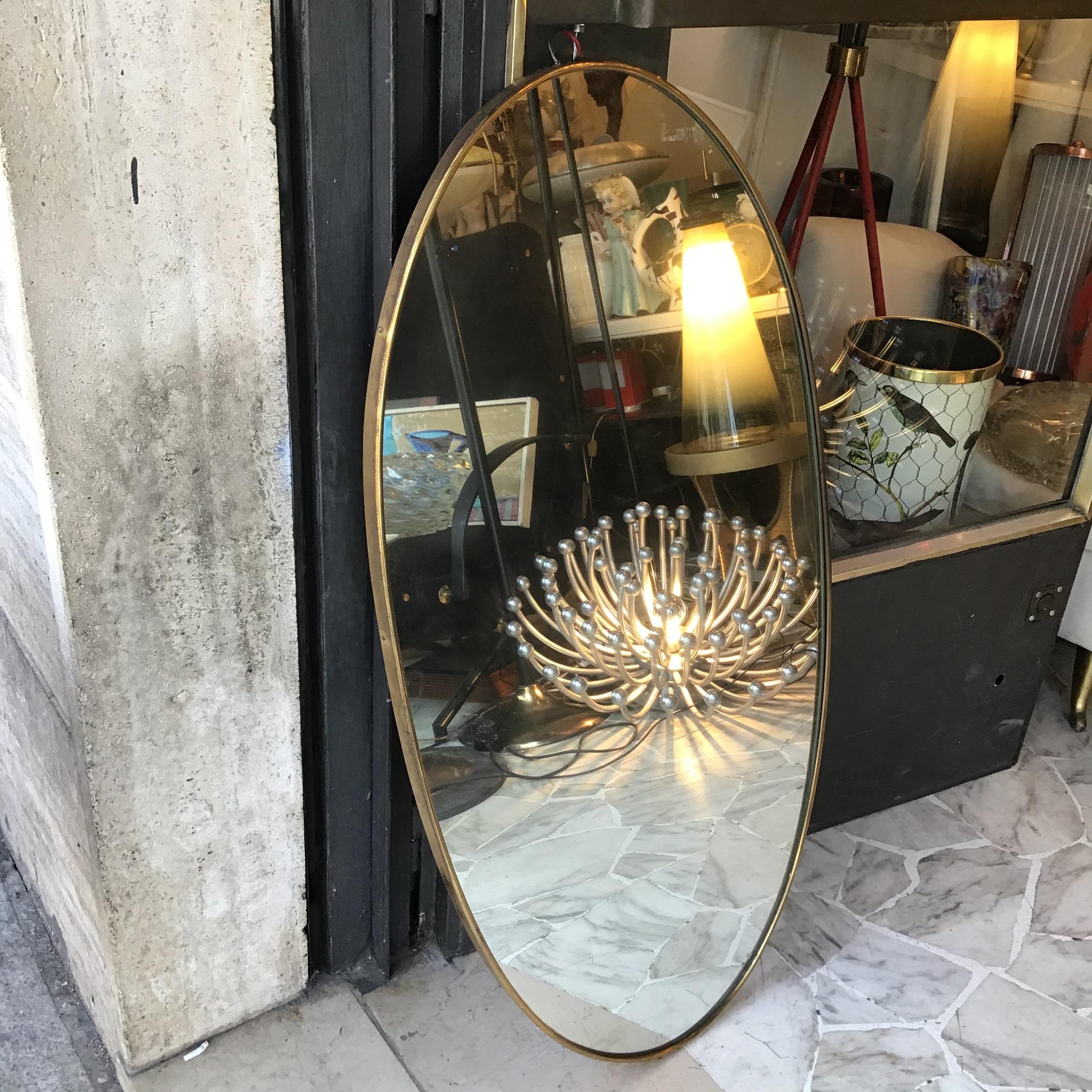 Fontana Arte  Ovale Mirror Brass Wood Mirrored Glass 1950 Italy  For Sale 3