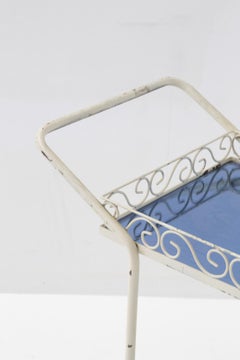 Painted Iron and Blue Glass Trolley, Attributed to Pier Luigi Colli