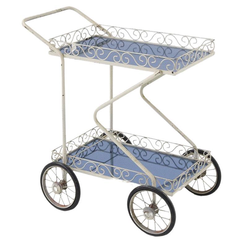 Fontana Arte Painted Iron and Blue Glass Trolley 'Attr.' For Sale