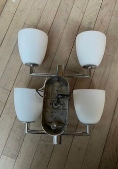 Fontana Arte pair of Archivo 4 light wall sconce chrome finish white glass Ponti