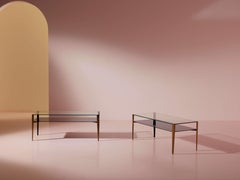 Fontana Arte pair of coffee tables Model 2341 made of brass & glass, Italy 1960s