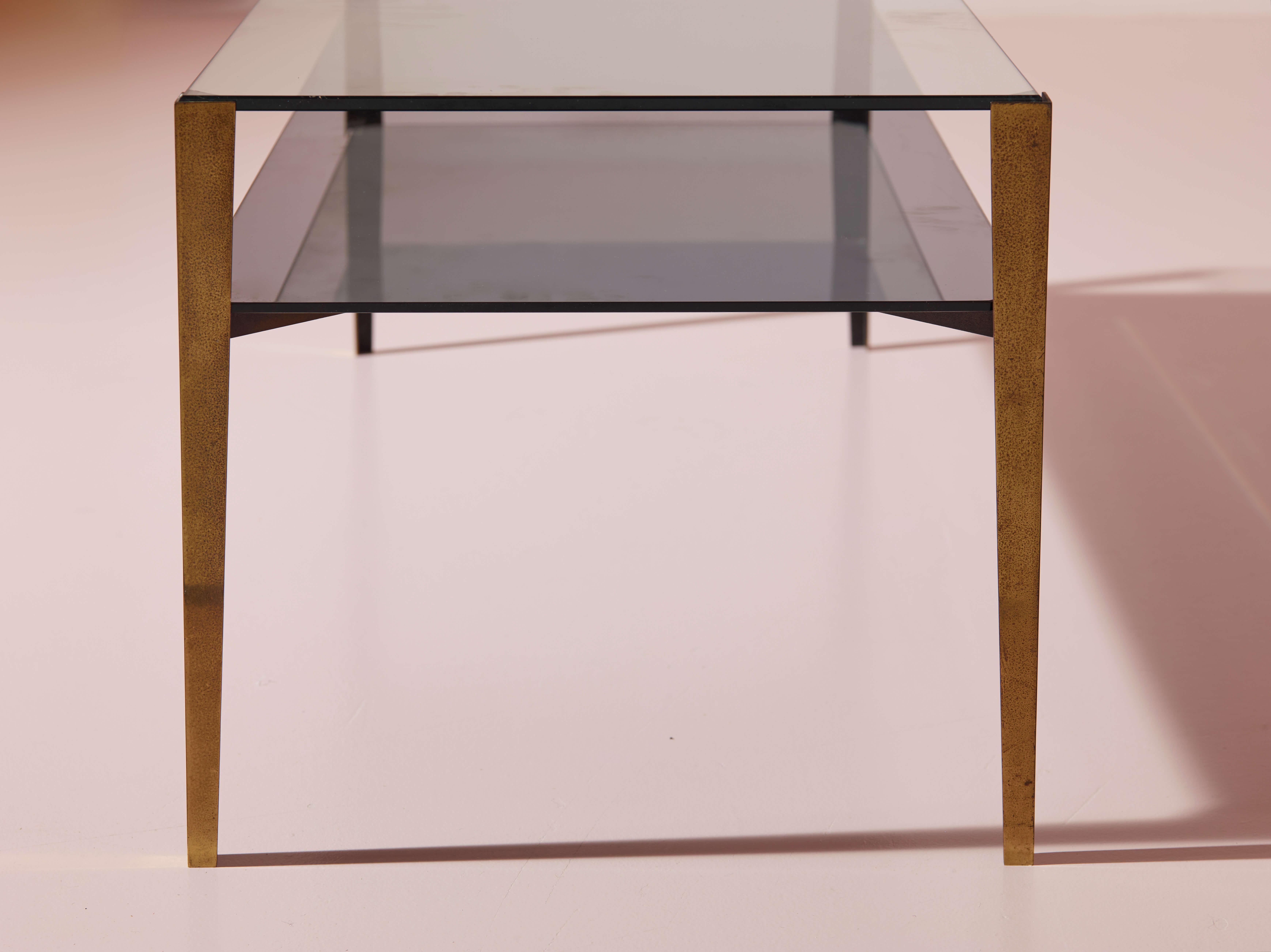 Brass Fontana Arte pair of coffee tables Model 2341 made of brass & glass, Italy 1960s For Sale