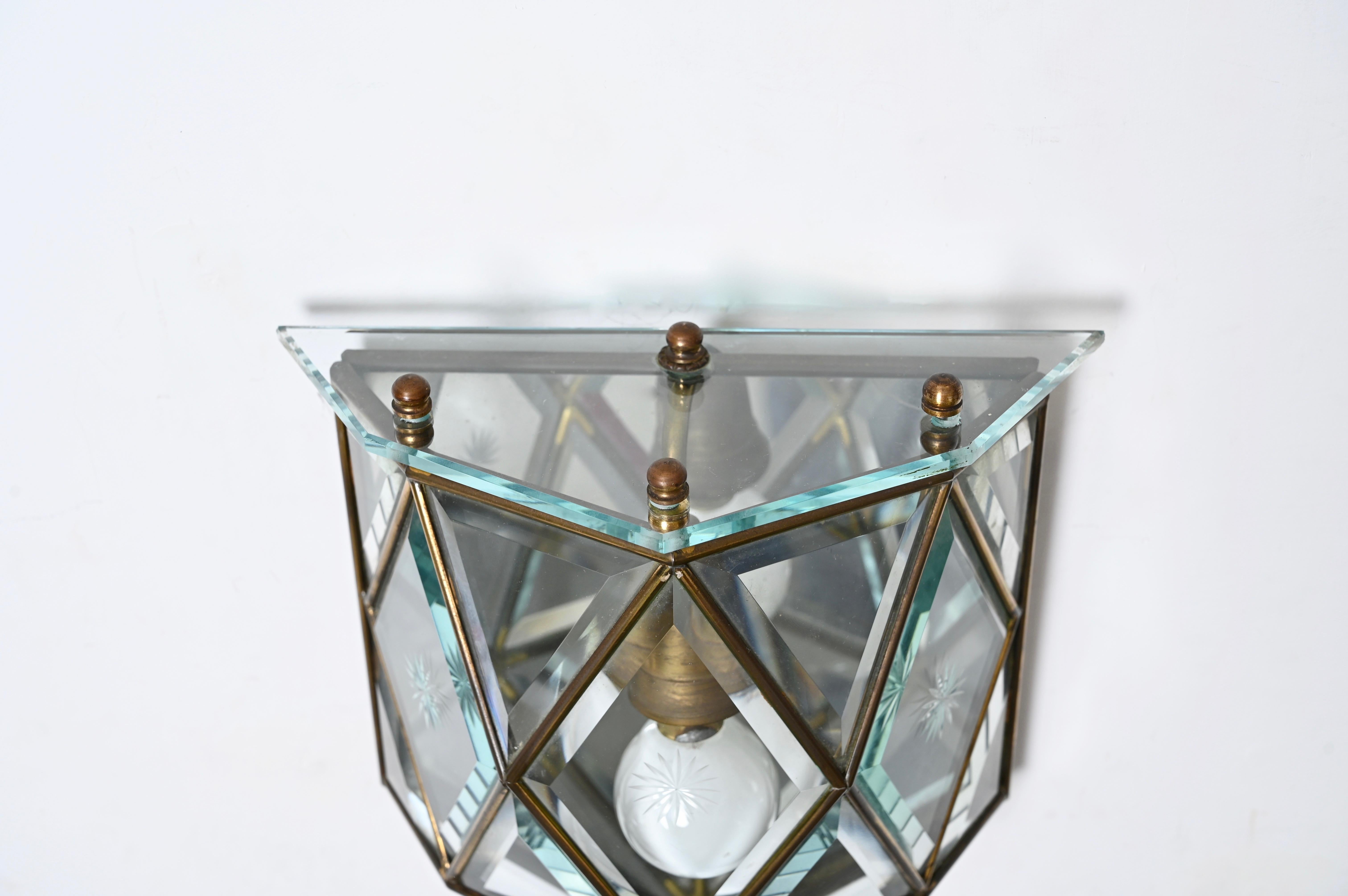 Fontana Arte Pair of Sconces in Beveled Glass, Brass and Mirror, Italy, 1940s For Sale 9