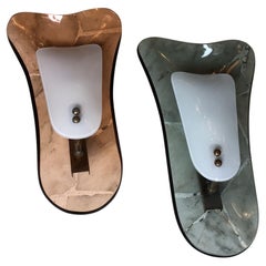 Fontana Arte Pink Emerald Green and Greynglass Italian Sconces, 1960