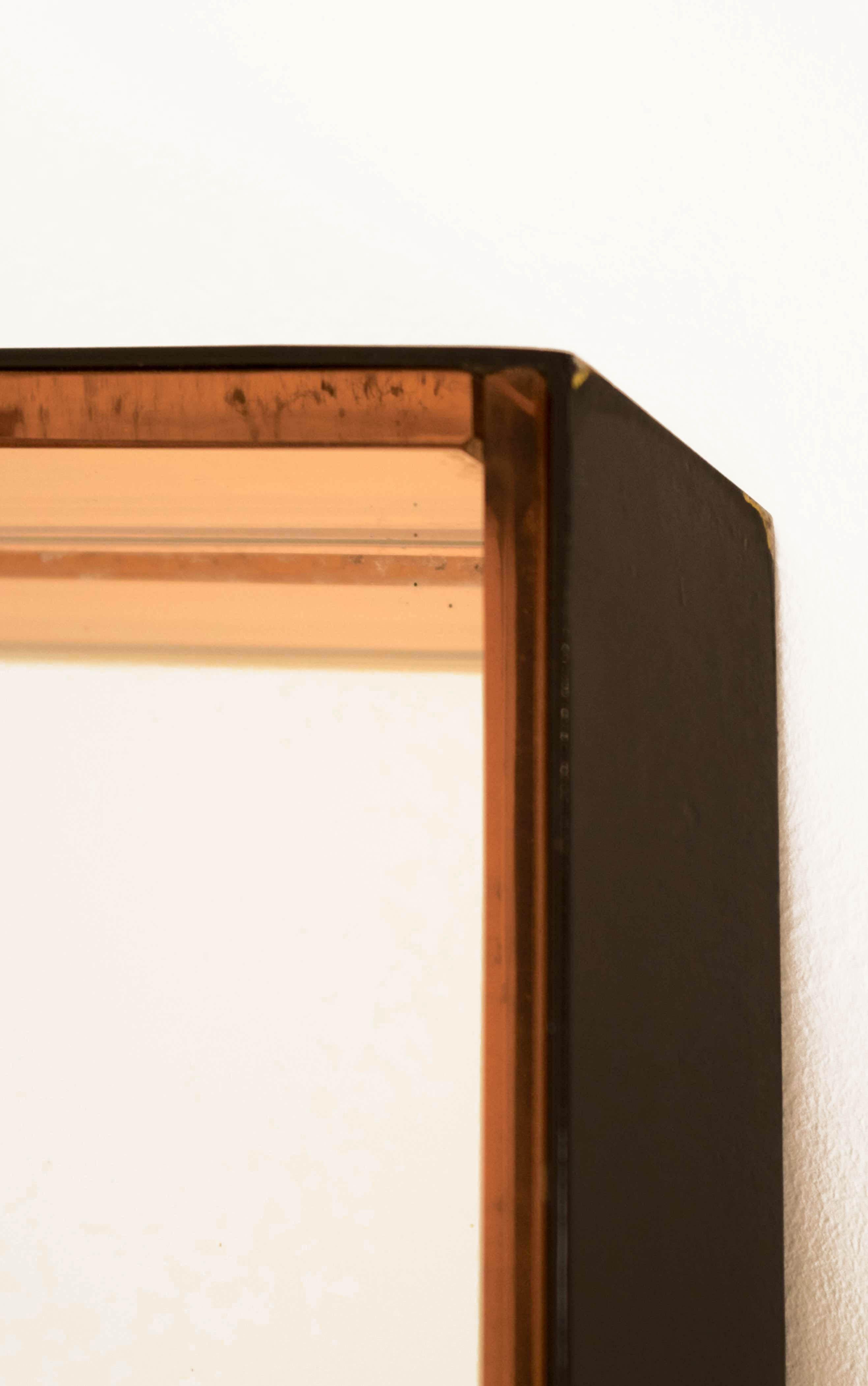 Fontana Arte, Pink Mirror and Black Lacquered Metal Frame, 1960s In Good Condition In Saint-Ouen, FR