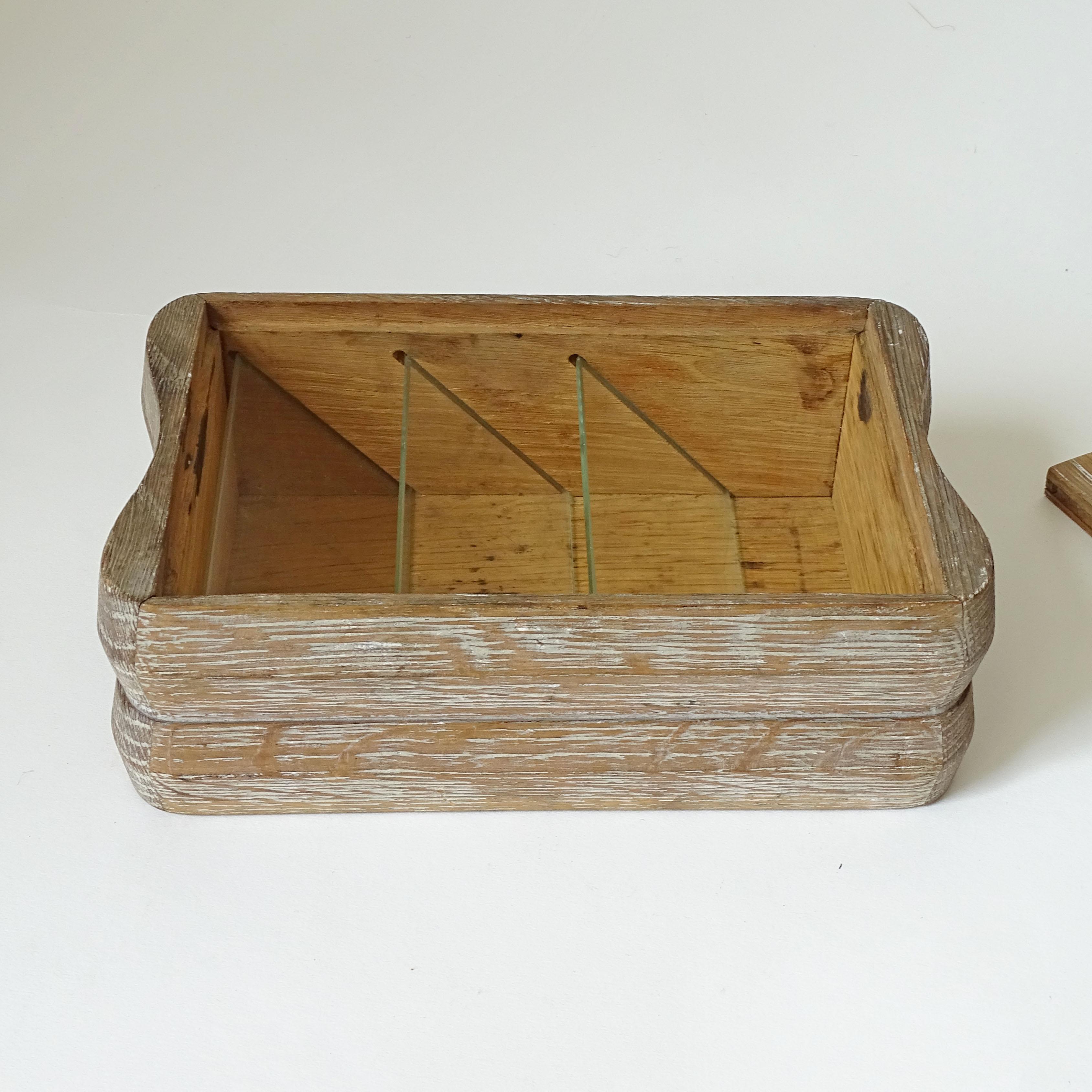 Italian Fontana Arte Playing Cards Box in Cerused Oak and Glass, Italy 1940s For Sale