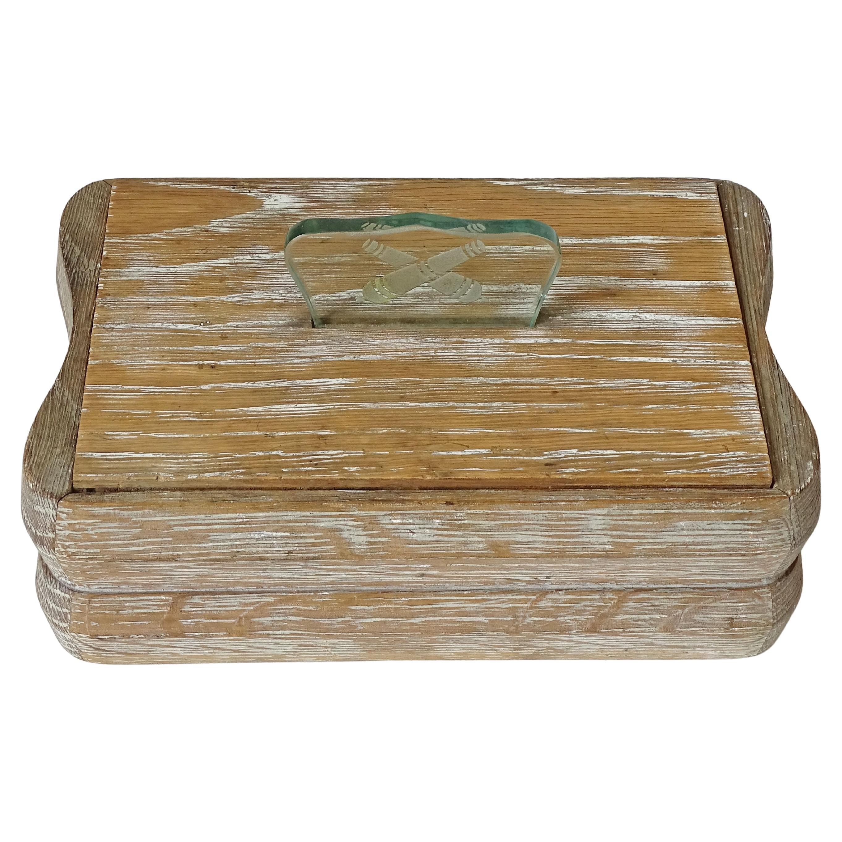 Fontana Arte Playing Cards Box in Cerused Oak and Glass, Italy 1940s