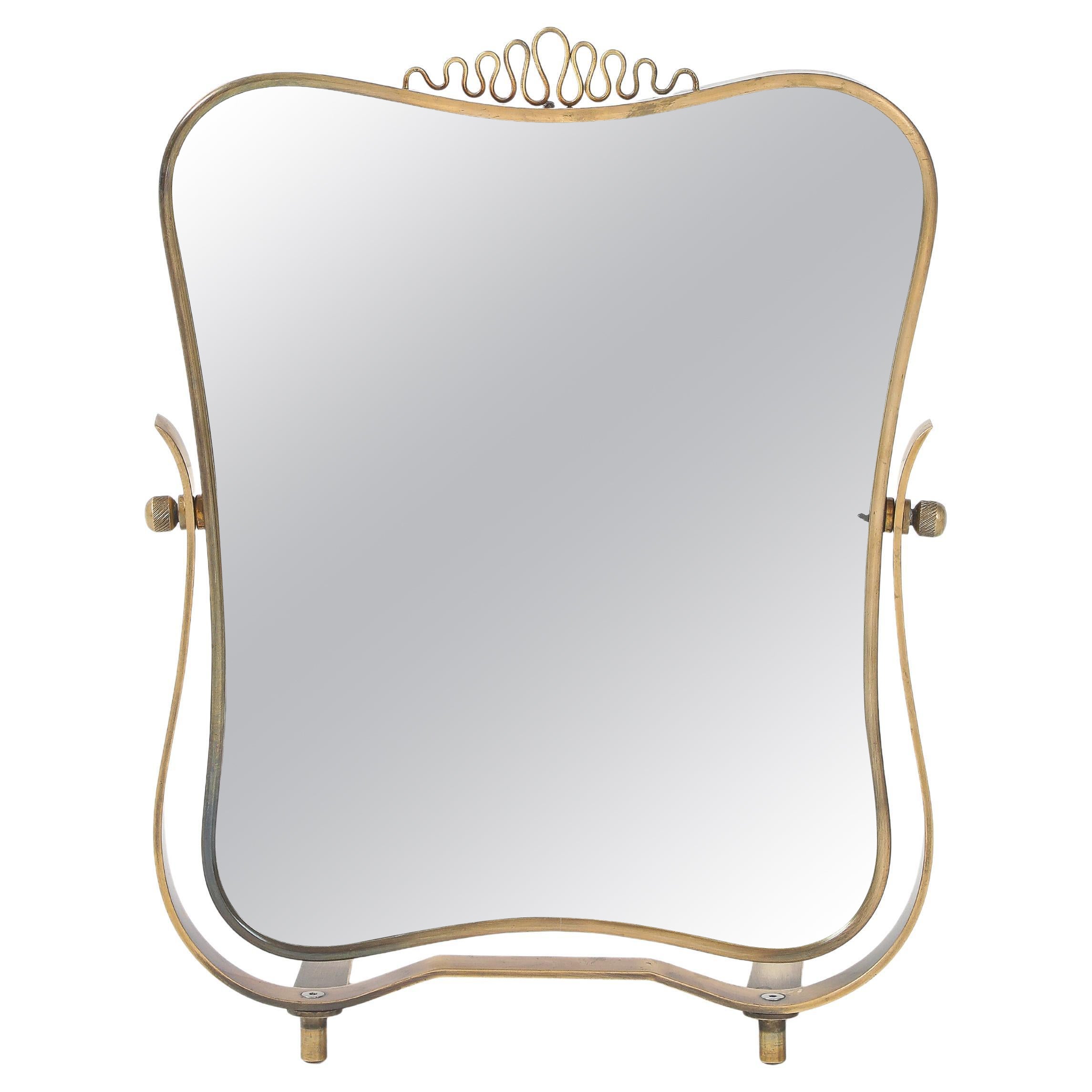 Fontana Arte Rare Adjustable Pivoting Brass Vanity Table Mirror, Italy, 1940s