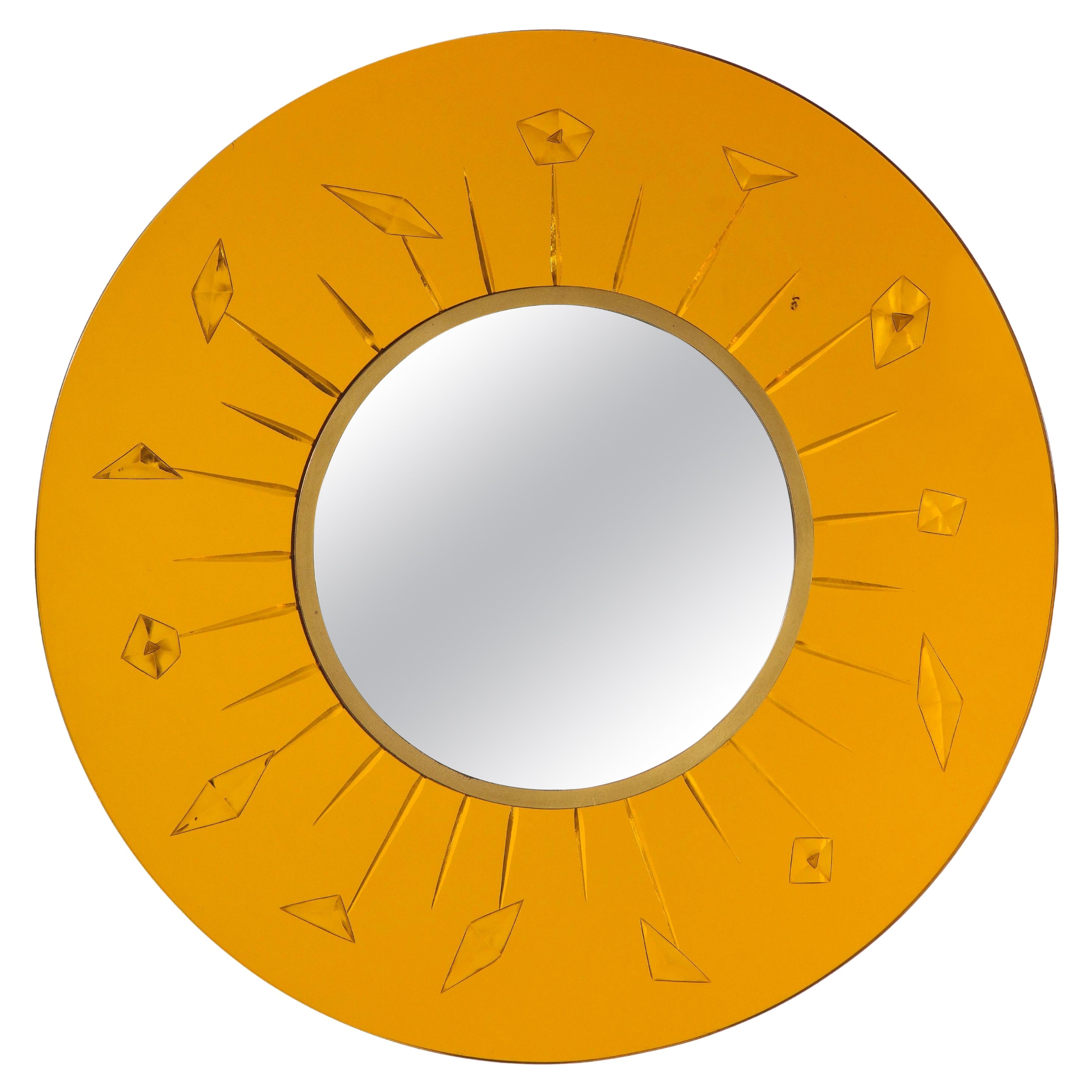 Fontana Arte Rare Etched Glass Mirror, Italy, 1950s