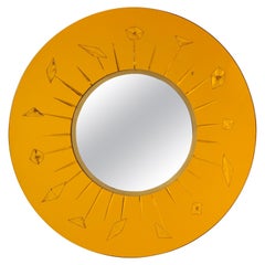 Fontana Arte Rare Etched Glass Mirror, Italy, 1950s