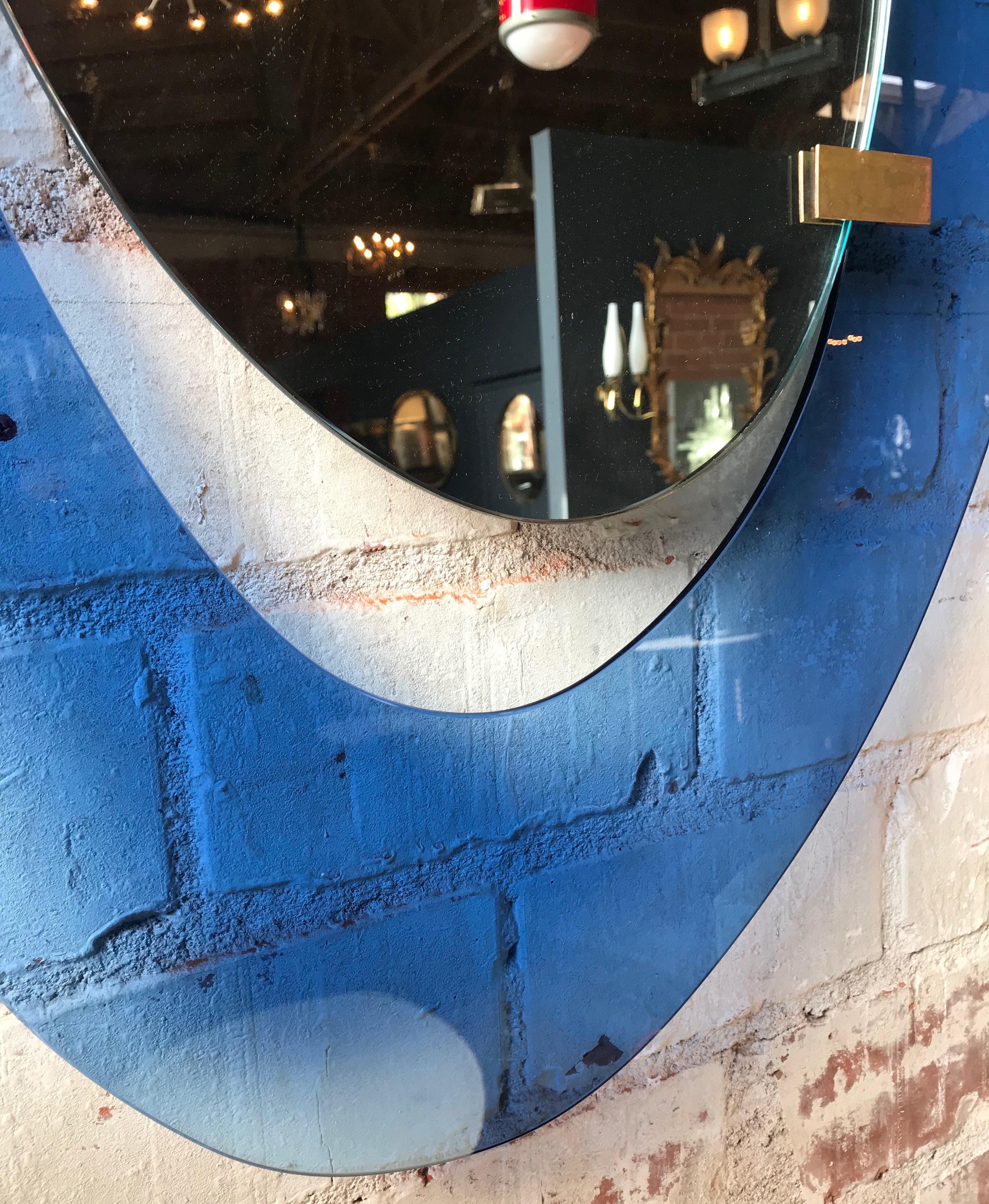 Fontana Arte Rare Light Blue Sculptural Wall Mirror by Max Ingrand, Italy, 1958 In Excellent Condition In Los Angeles, CA