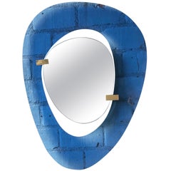 Fontana Arte Rare Light Blue Sculptural Wall Mirror by Max Ingrand, Italy, 1958