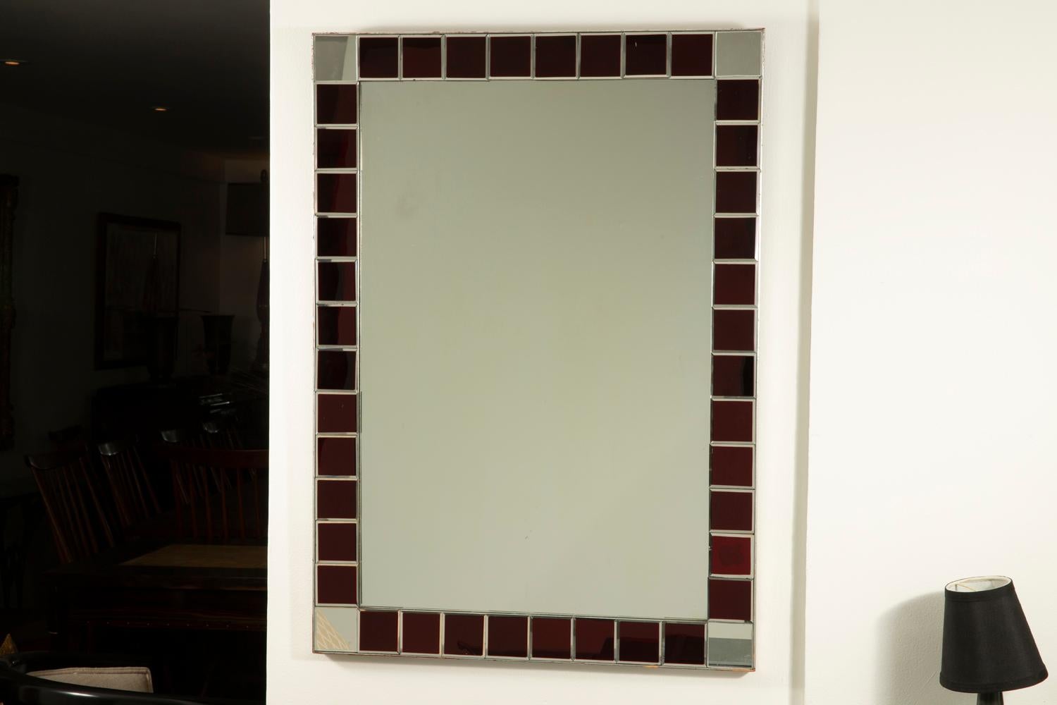 20th Century Fontana Arte Red Tiled Wall Mirror For Sale