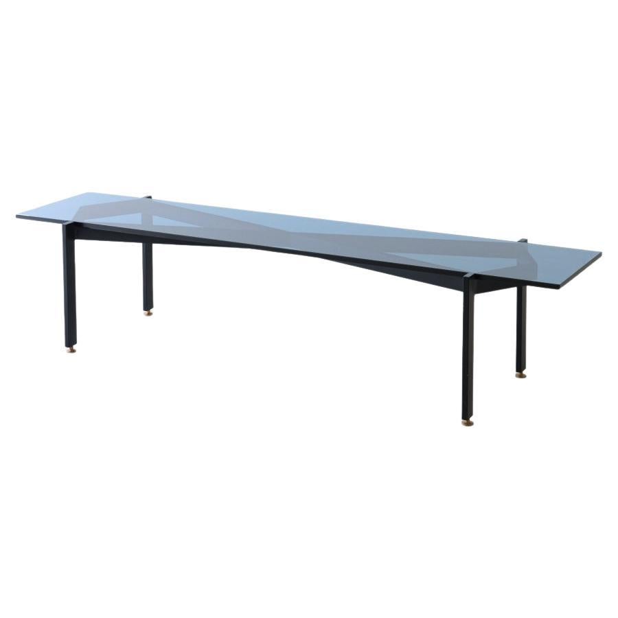 refinierter Couchtisch von Fontana Arte mit dicker blauer Glasplatte