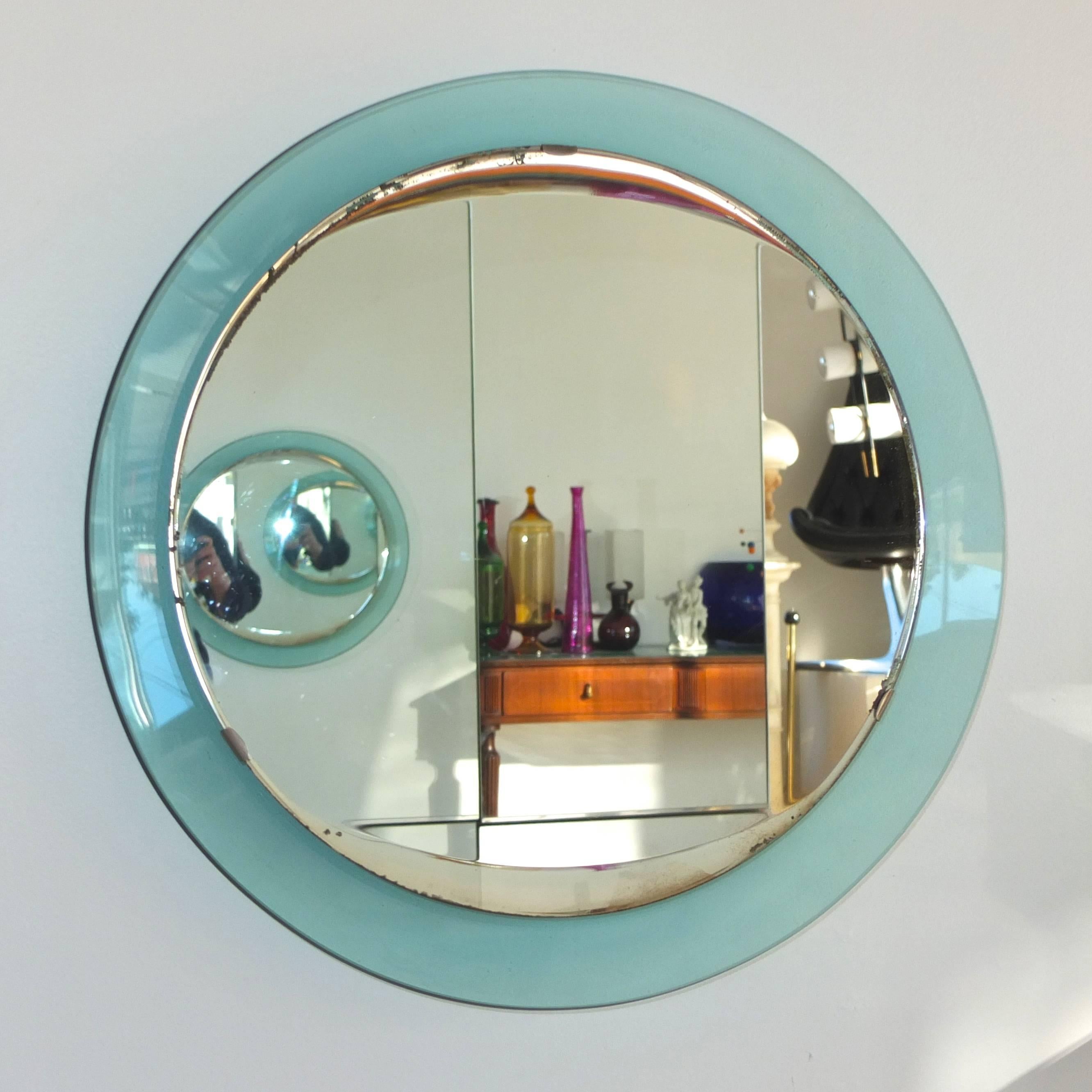 Glass Fontana Arte Round Mirror For Sale