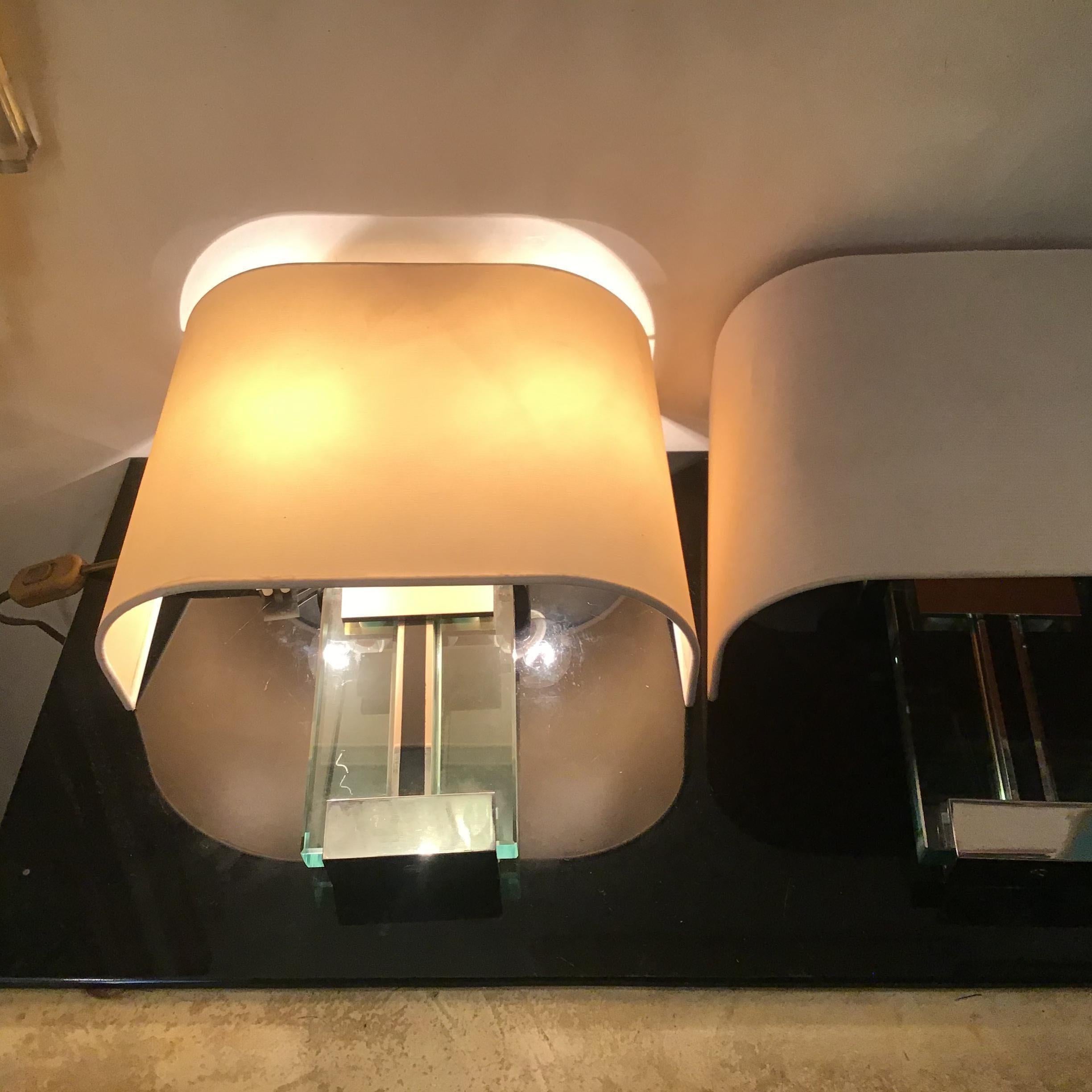 Fontana Arte Sconces/Appliques  Metal Crome Glass Lampshade 1968 Italy  For Sale 8
